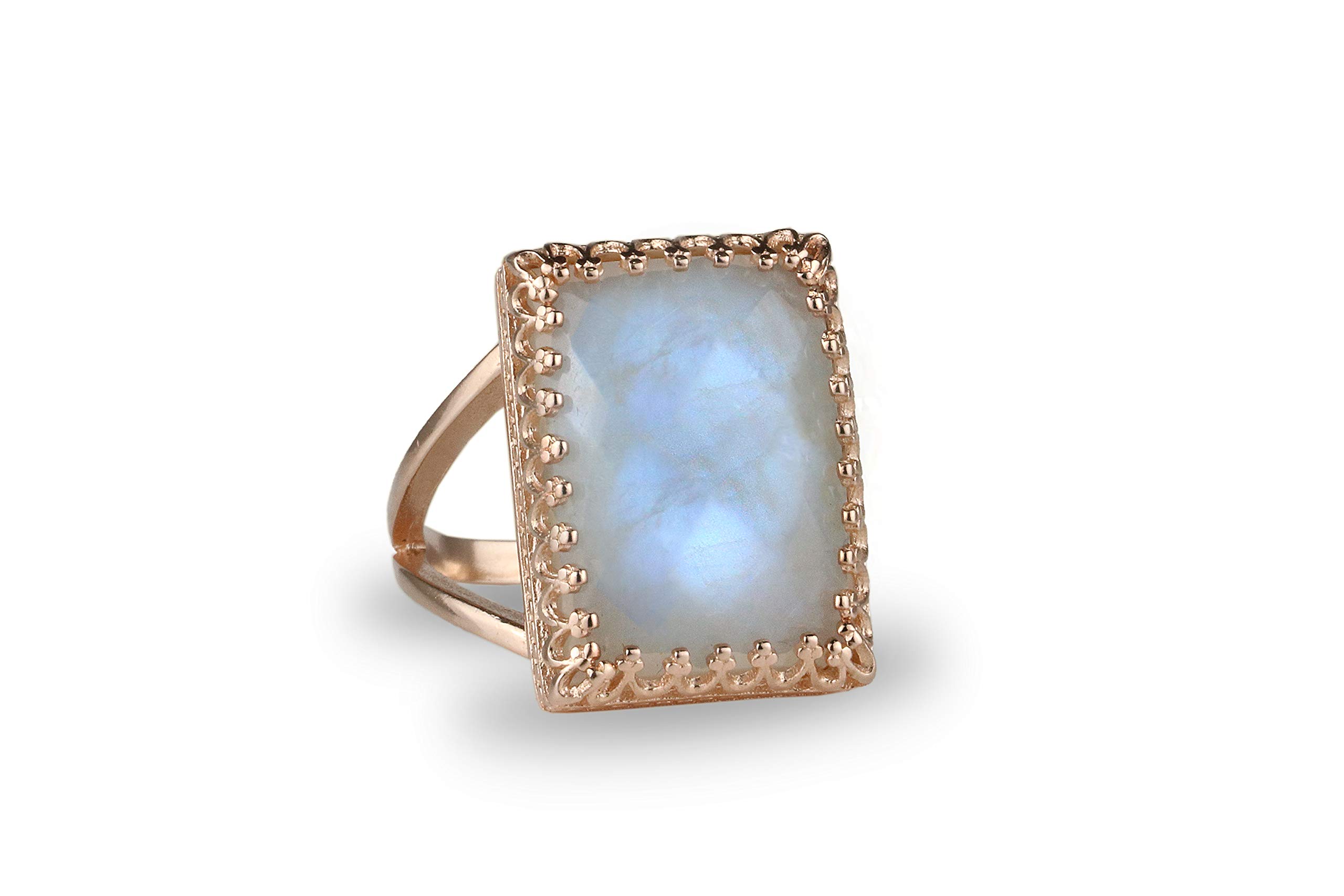 Intrincado Anillo de Piedra de Luna - Anillos Antiguos con Engaste de Encaje, Anillos de Piedras Preciosas, Anillos de Declaración - Anillo Grande de Cristal Personalizado -Tamaño Personalizable