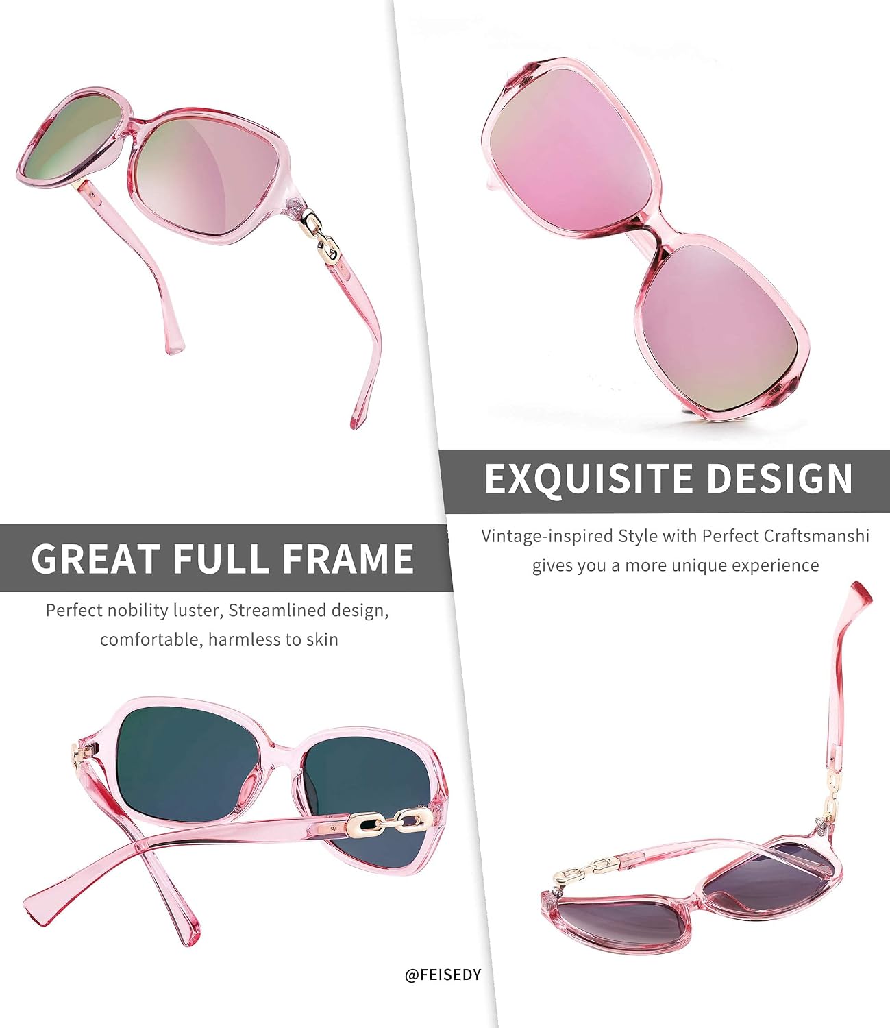 FEISEDY Womens Polarized Sunglasses Square Wraparound Shades UV400 Mirrored Trendy Sun Glasses for Women B2526
