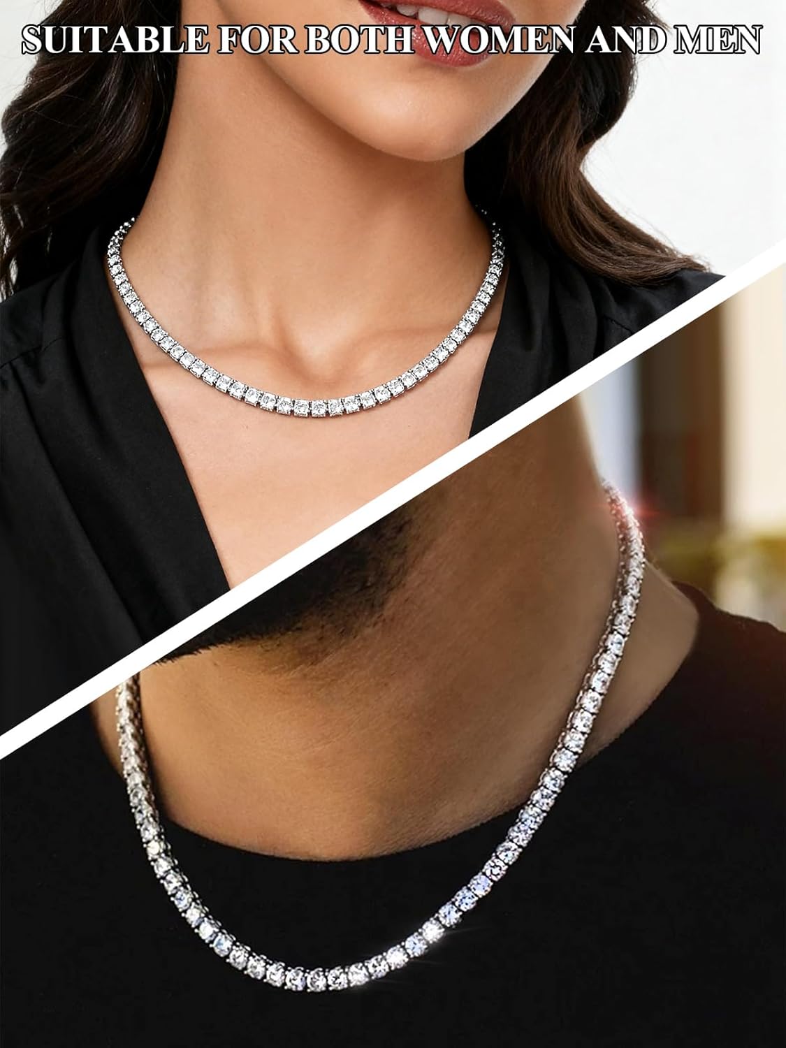 Moissanite Tennis Necklace for Women Men - S925 Lab Created Diamond Chain 14k White Gold Plated Choker Necklaces Dainty Jewelry Gifts Anniversary Wedding for Womens Mens Wife Girlfriend Daughter
