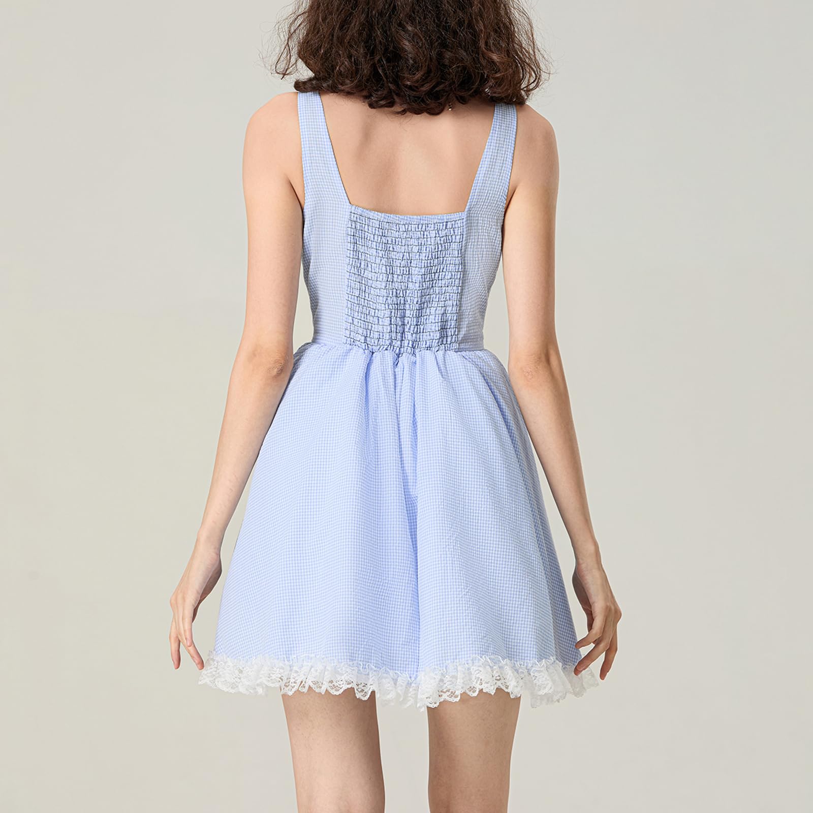 SANSIWU Women Dorothy Halloween Costume Dress Blue Plaid Corset Mini Dress Teen Girl Country Farm Fairytale Cosplay Dresses (B-Blue - Image 3