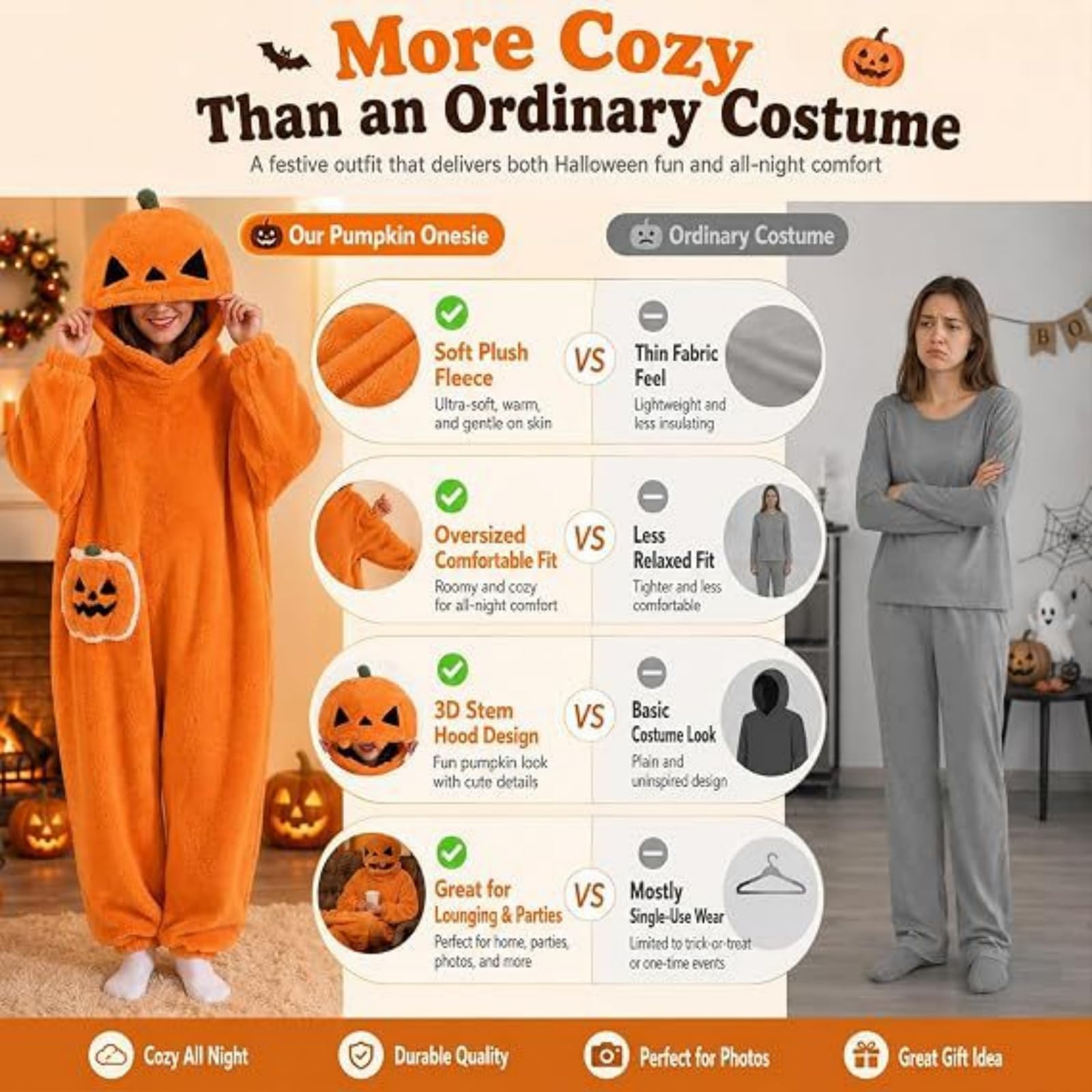 Pijama de Calabaza para Adultos Disfraz de Halloween | Disfraz de Mono con Capucha de Felpa, Regalo Festivo de Calabaza, Calabaza de Halloween, Mono de Una Pieza