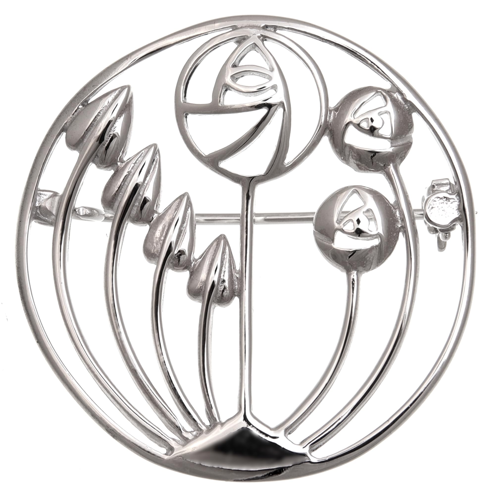 Alexander Castle Charles Rennie Mackintosh Brosche aus 925er Sterlingsilber für Damen – Silberne Brosche mit Geschenkbox – 36 mm