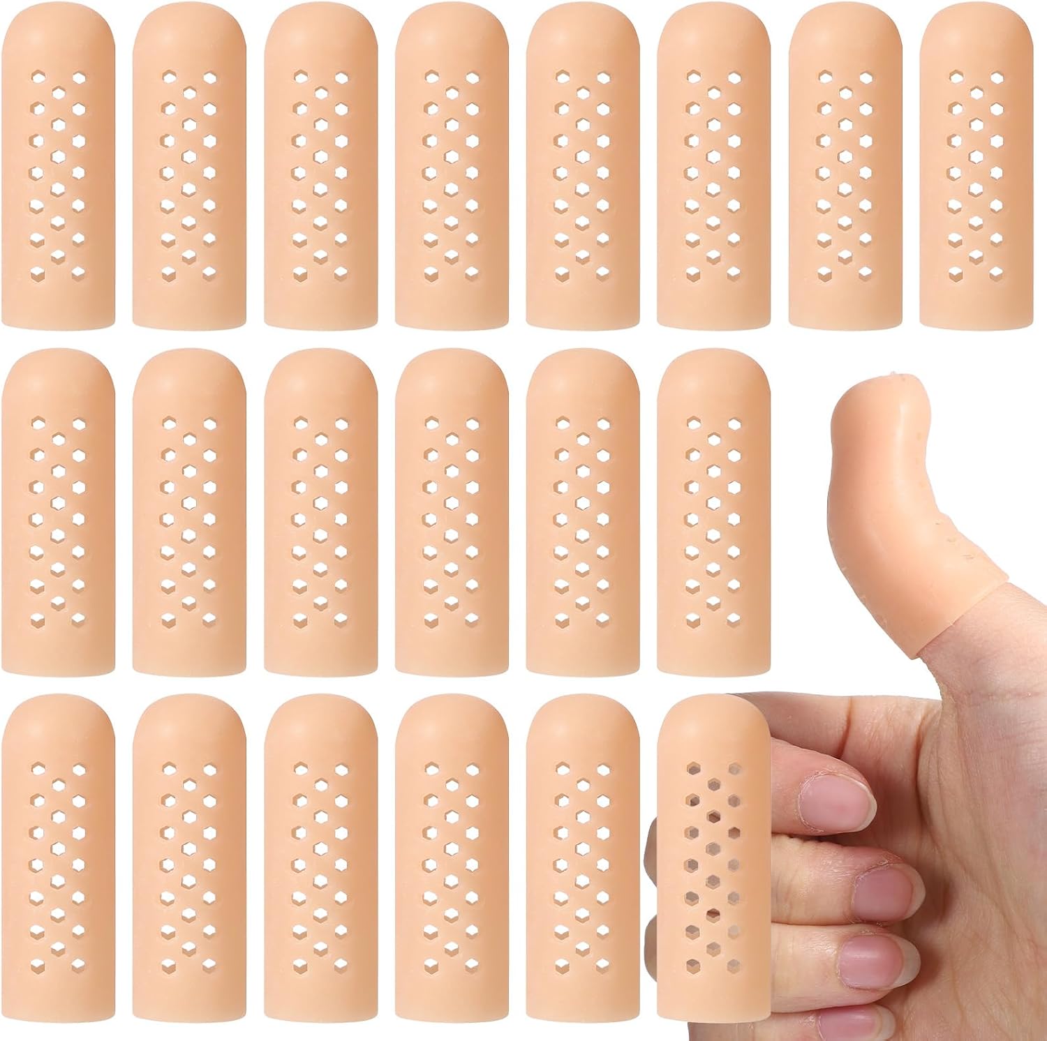 20 Pcs Silicone Finger Cots with Air Holes, Breathable Reusable Finger Protectors, Soft Fingertip Covers for Typing Crafting Gardening Daily Work