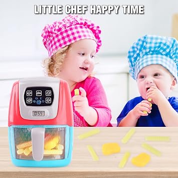 Toy Air Fryer for Kids, Kids Play Kitchen Playset Accessories, Chefs Pretend Kitchen Appliance Toys Oven w/Light, Sound, Play Food Grill Cooking Utensils for Boys Girls Toddlers 2+