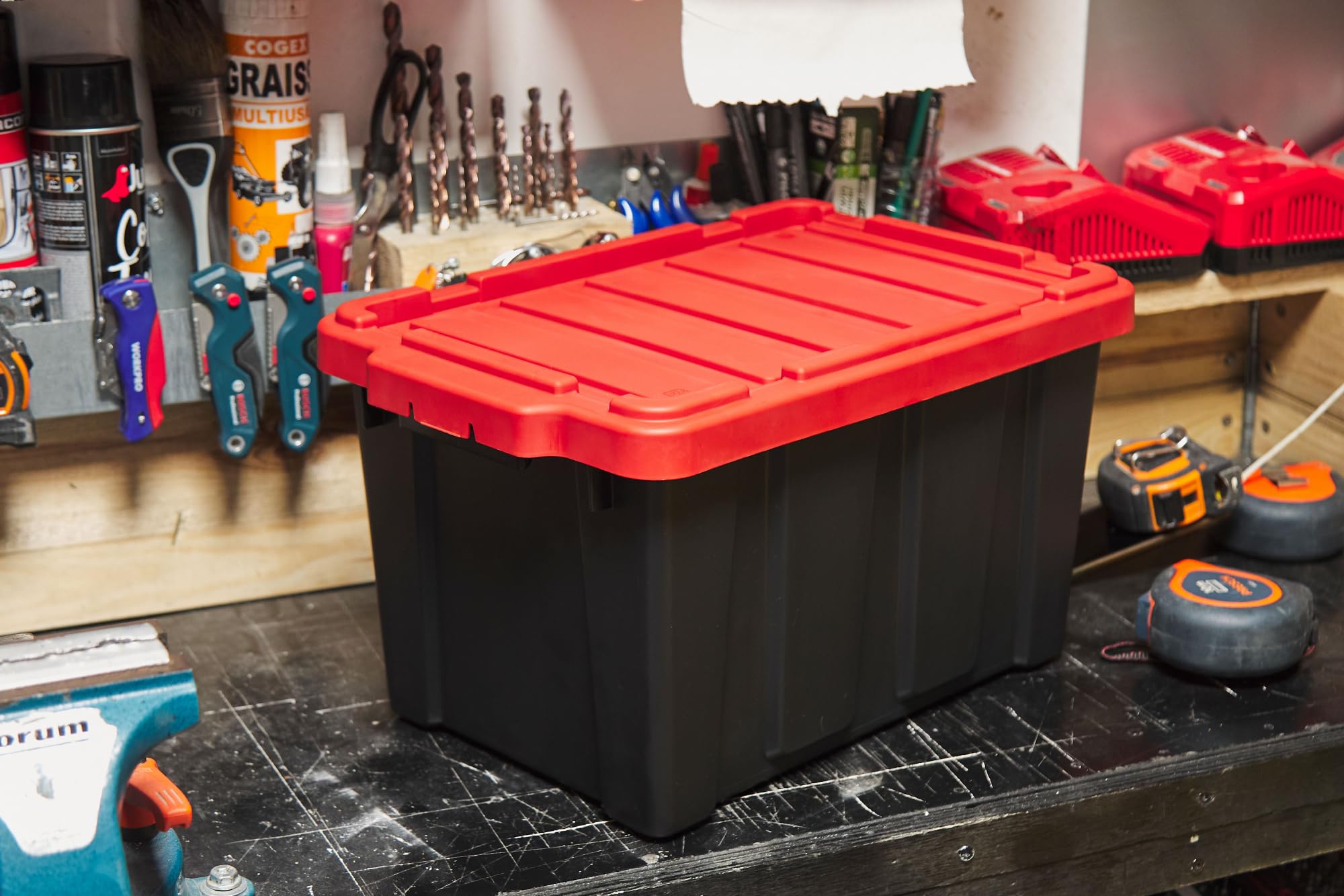 Scatole Organizer Iris Ohyama 50L Set Di 3 | Pieghevoli, Impilabili, Per Garage E Cantina | Rosso - Foto 5