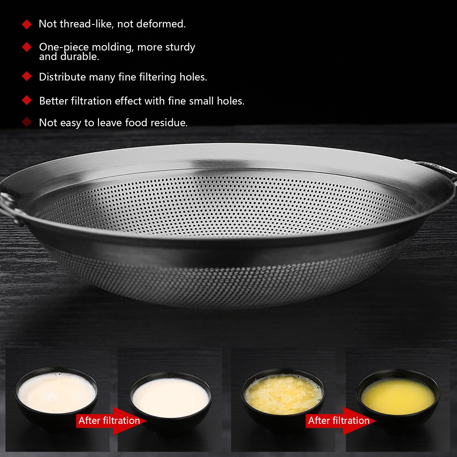 Collfa Punch Hole Sieve Fine Mesh Stainless Steel Small Colander Strainer With Handle Metal Micro Sifter Set of 2 for Kitchen Baking and Food Filter Rice,Tea,Pasta,Flour,Juice,Mini 3.55 and 4.33 Inch - Image 2