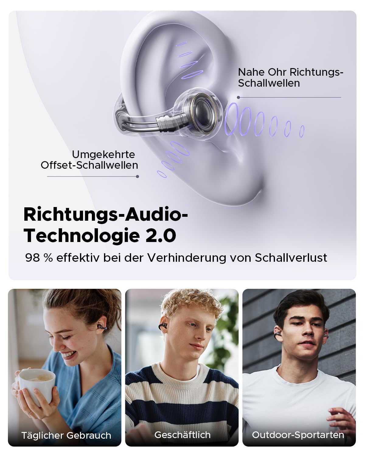 truefree B1 Open Ear Bluetooth Kopfhörer, Clip-On Kopfhörer Sport, Kabellose Bluetooth 5.4, Komfort-Ohrhörer, 3D-Klang, Dynamischer EQ, APP, Leichte Stabiles Nur 5 g, 25 Std Spielzeit