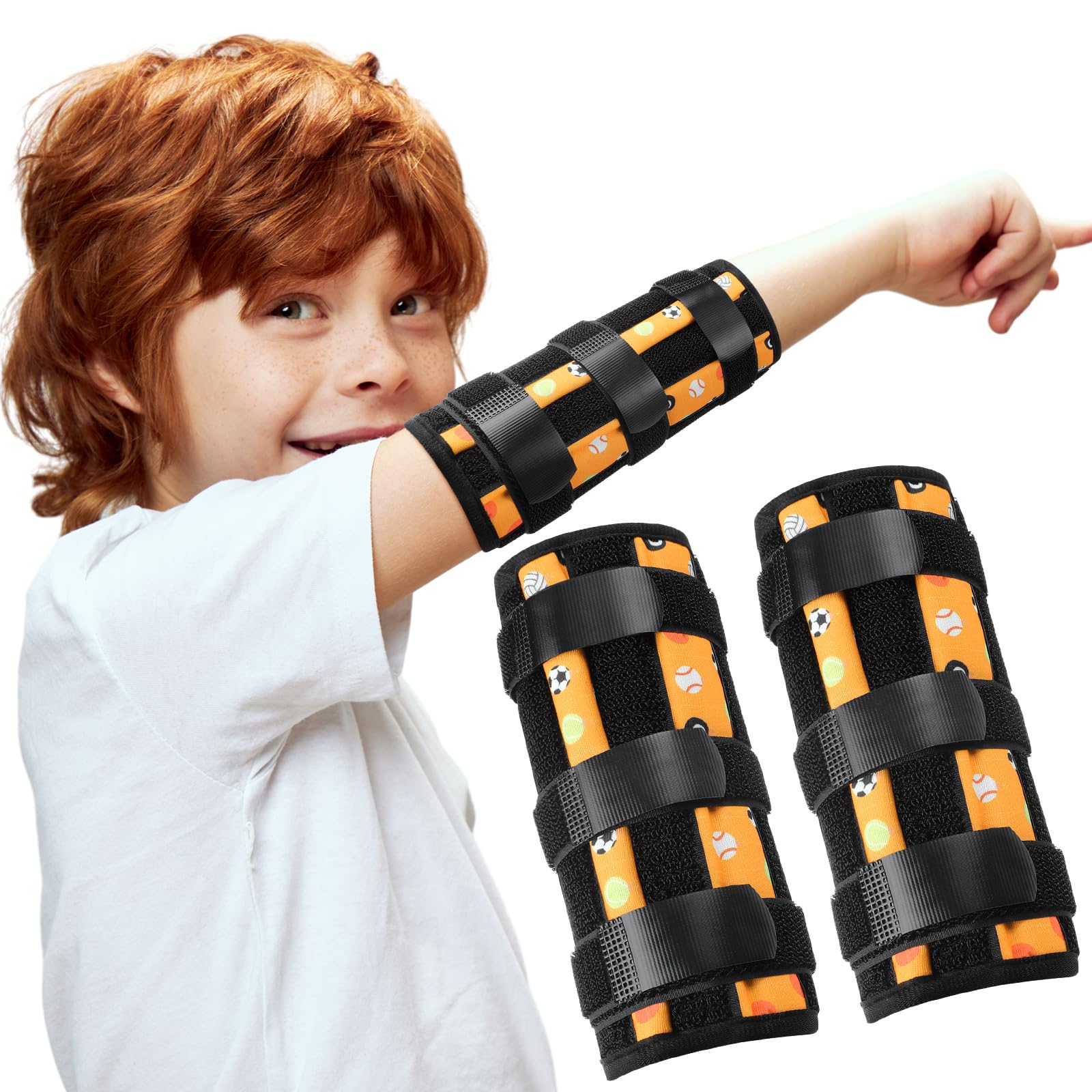 2 Pack Thumb Sucking Stop for Kids Toddlers Nail Biting Treatment Finger Sucking Deterrent Guard Prevention Anti Nose Picking Pediatric Elbow Immobilizer for Boys Girls 2-8 Years (Ball)