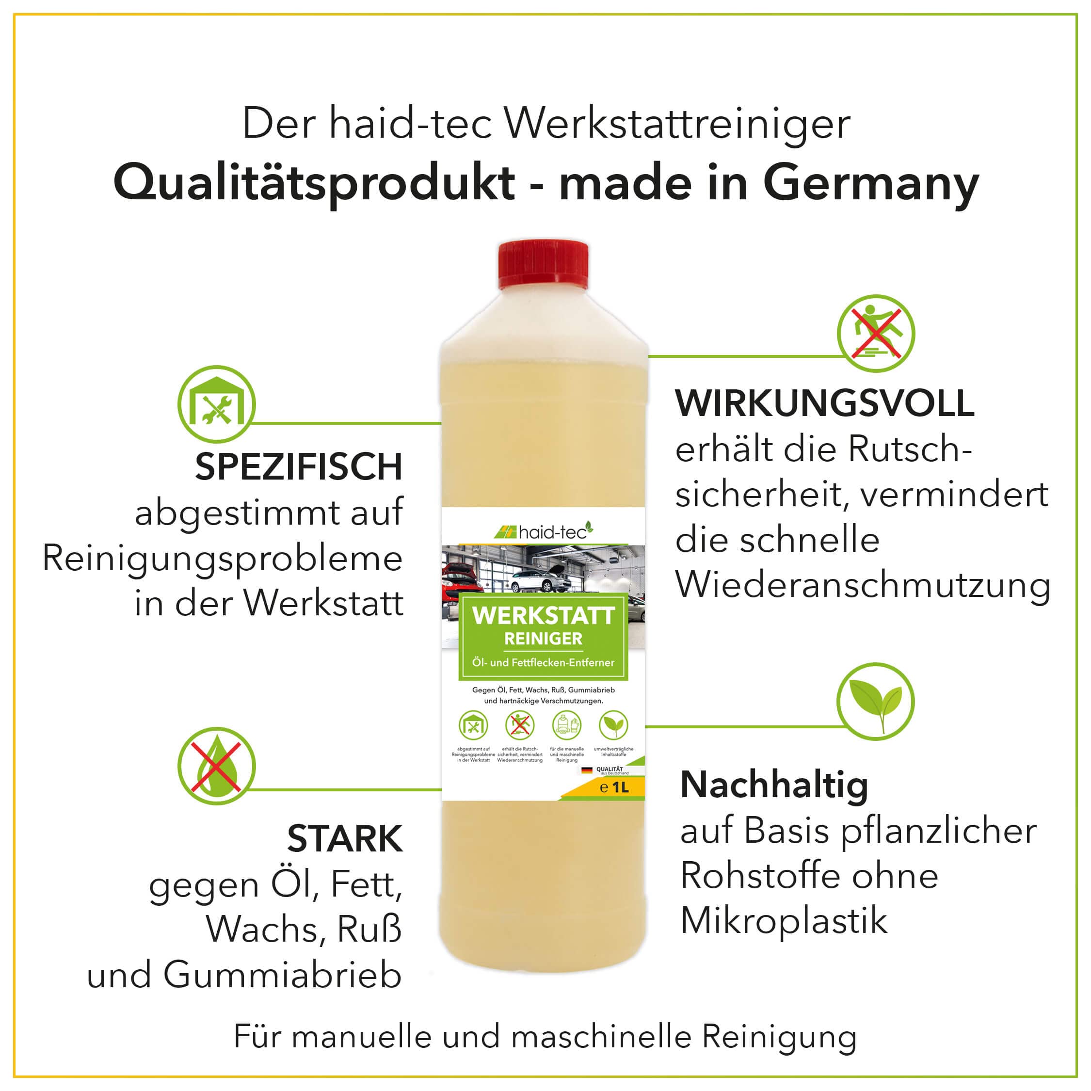 haid-tec Werkstatt Reiniger - Reinigungsmittel für Garagenboden, Werkstattboden - Ölfleckenentferner, Industriereiniger - Konzentrat - biologisch abbaubar - made in Germany (10 Liter)