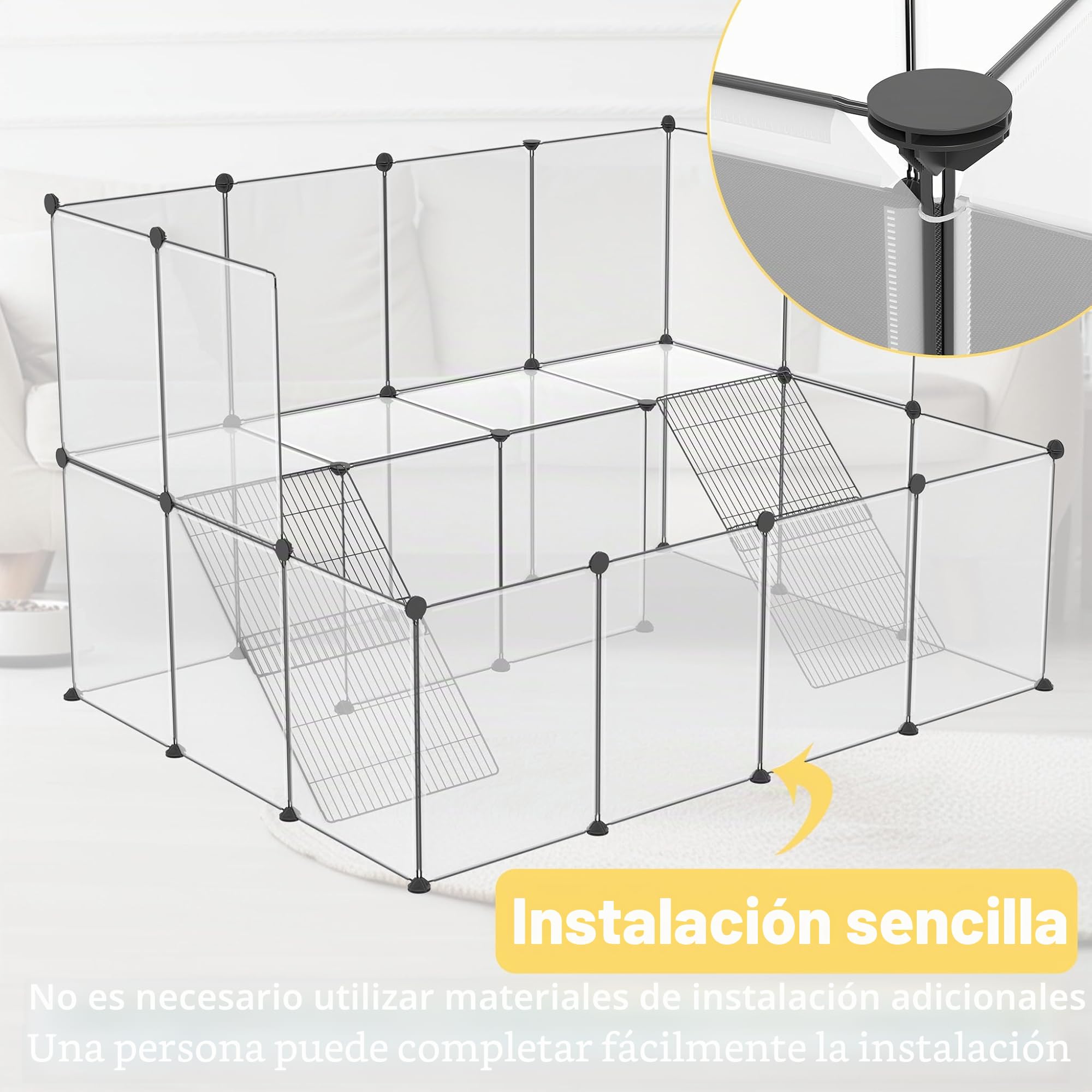 NAIZY Parque al aire libre, 26 unidades, 143 x 108 x 93 cm, color blanco, para animales pequeños, 35 x 45 cm, por pieza, ampliable para conejos, con escalera de rejilla