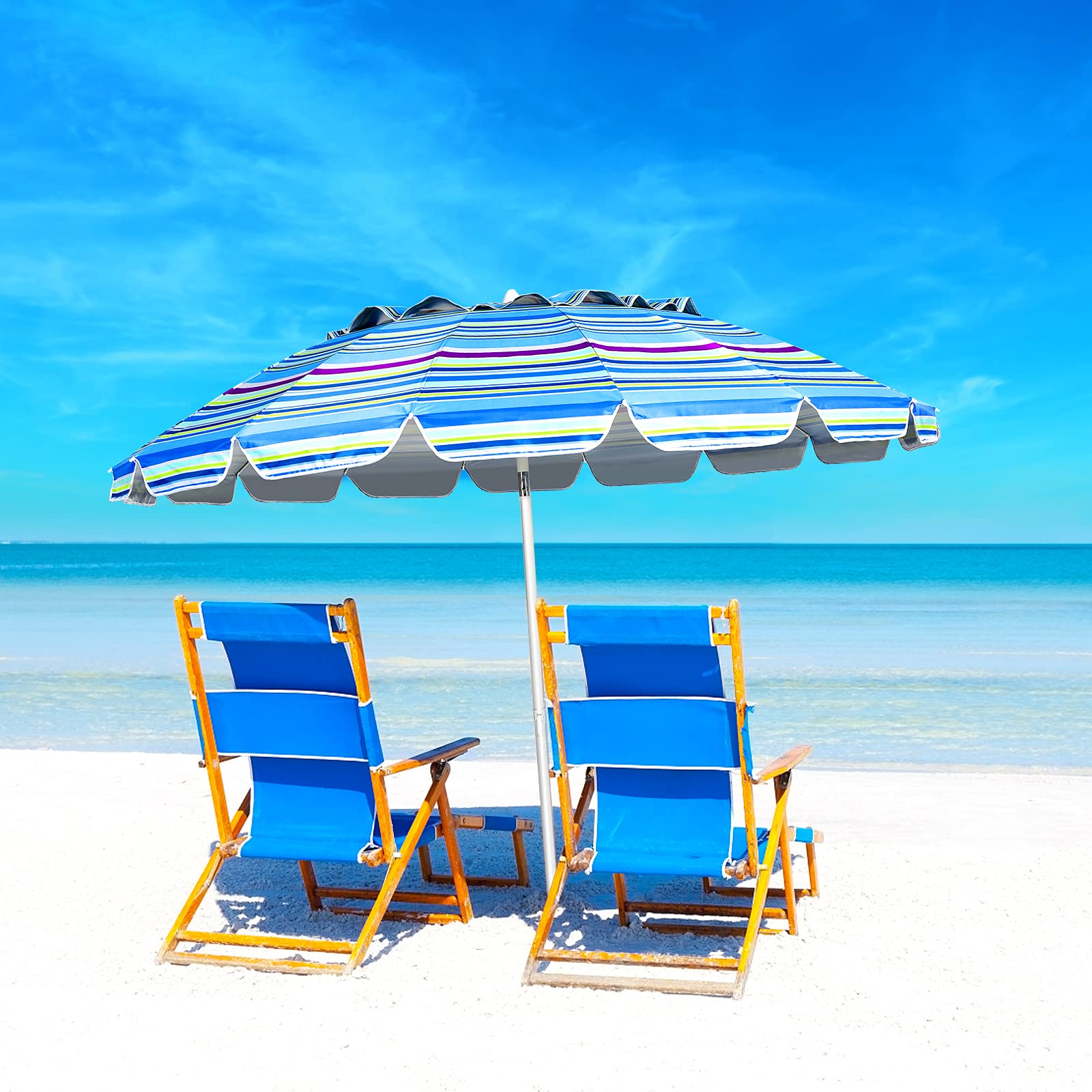GIANTEX 243 cm parasol, strandparasol met verankering, stabiele