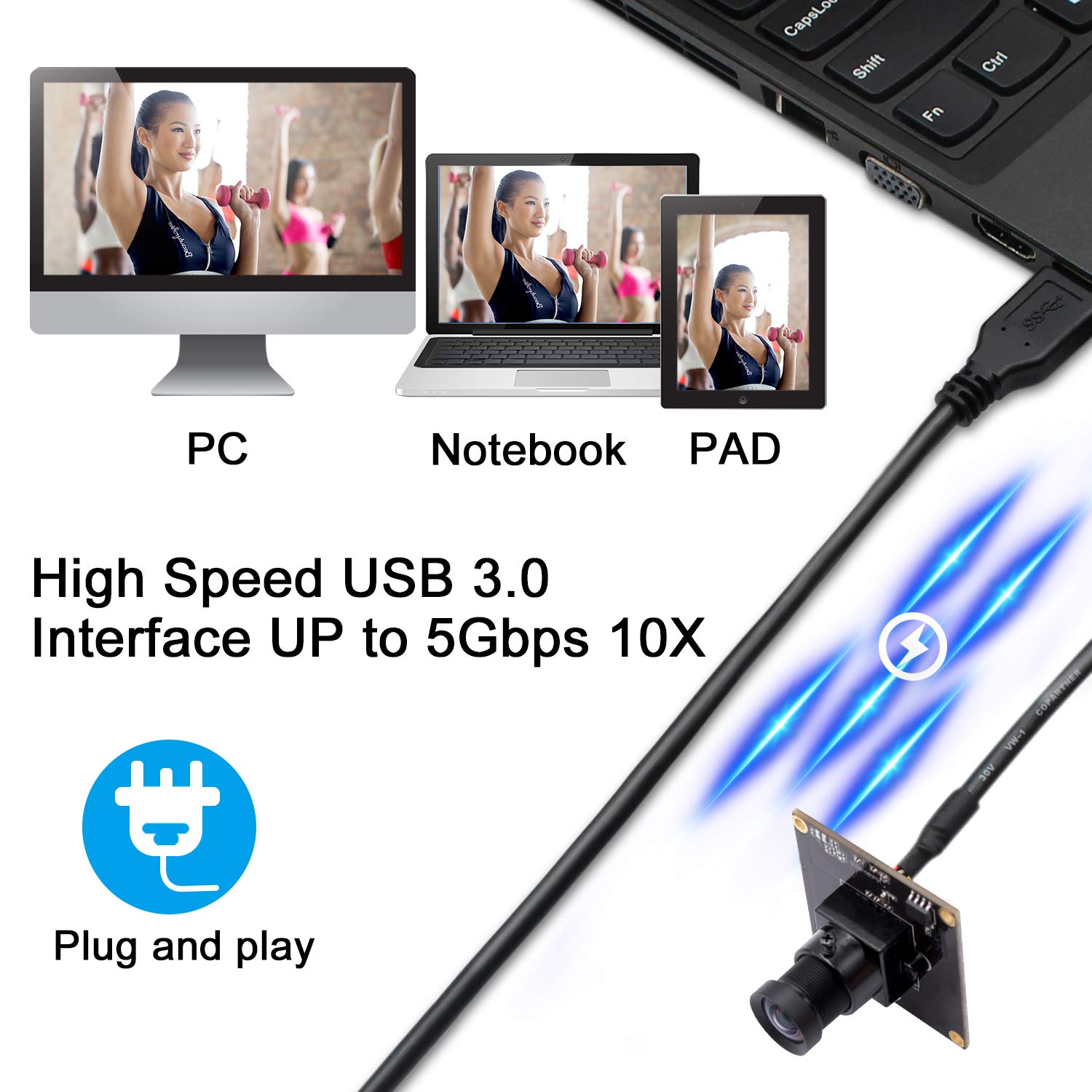 Mermaid Webcam 1080P ad alta velocità USB3.0 USB modulo fotocamera con sensore IMX291 Minicam per OTG, fotocamera da 2 MP USB con illuminazione a basso consumo per Android Windows Linux Mac