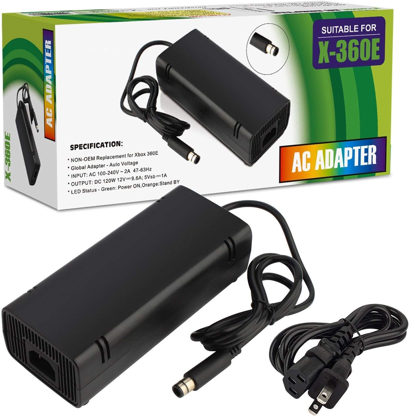 koea Xbox 360 E Power Supply, Compatible with Xbox 360E Power Adapter, Power Supply Cord AC Adapter Replacement Charger for Xbox 360 E, 100-240V Auto Voltage