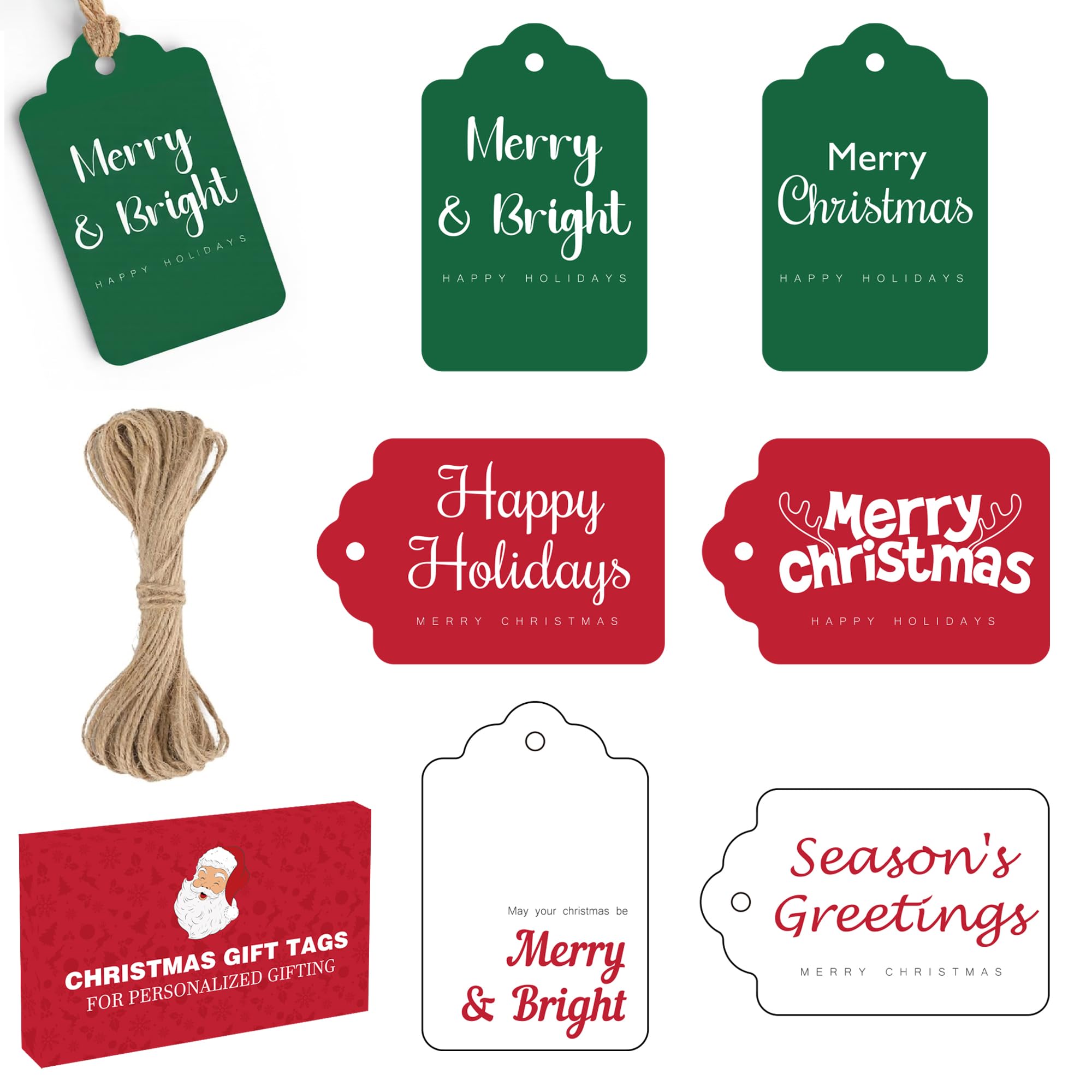 Christmas Gift Tags - 60 PCS Gift Tags for Christmas Presents with String | Xmas Ornaments Labels for Wrapping Paper Tissue Paper | Christmas Tree Decorations Name Tag Stickers for Gift Bags