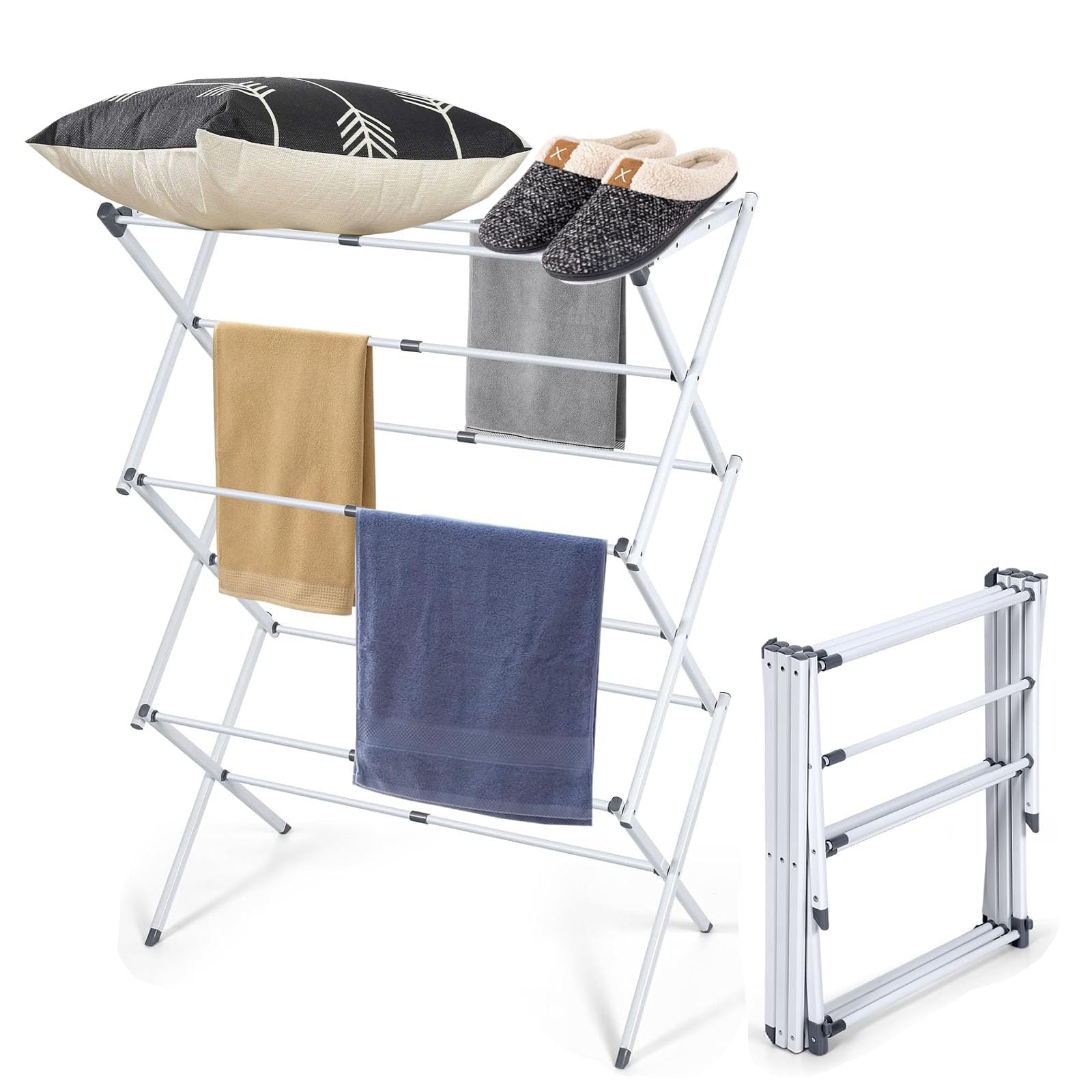Folding Clothes Drying Rack,Expandable Clothes Drying Rack,Laundry Drying Rack Collapsible Use for Indoor & Outdoor, White (38"x29"x11.8")