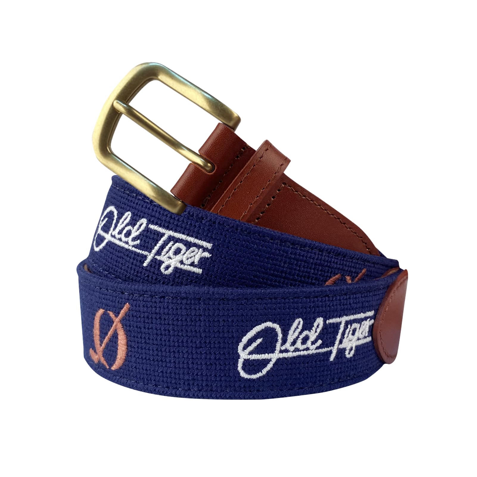 Swig Sip Needlepoint - Cintura da golf da uomo, fibbia piatta in ottone, retro in pelle, non elasticizzata, resistente, design country club