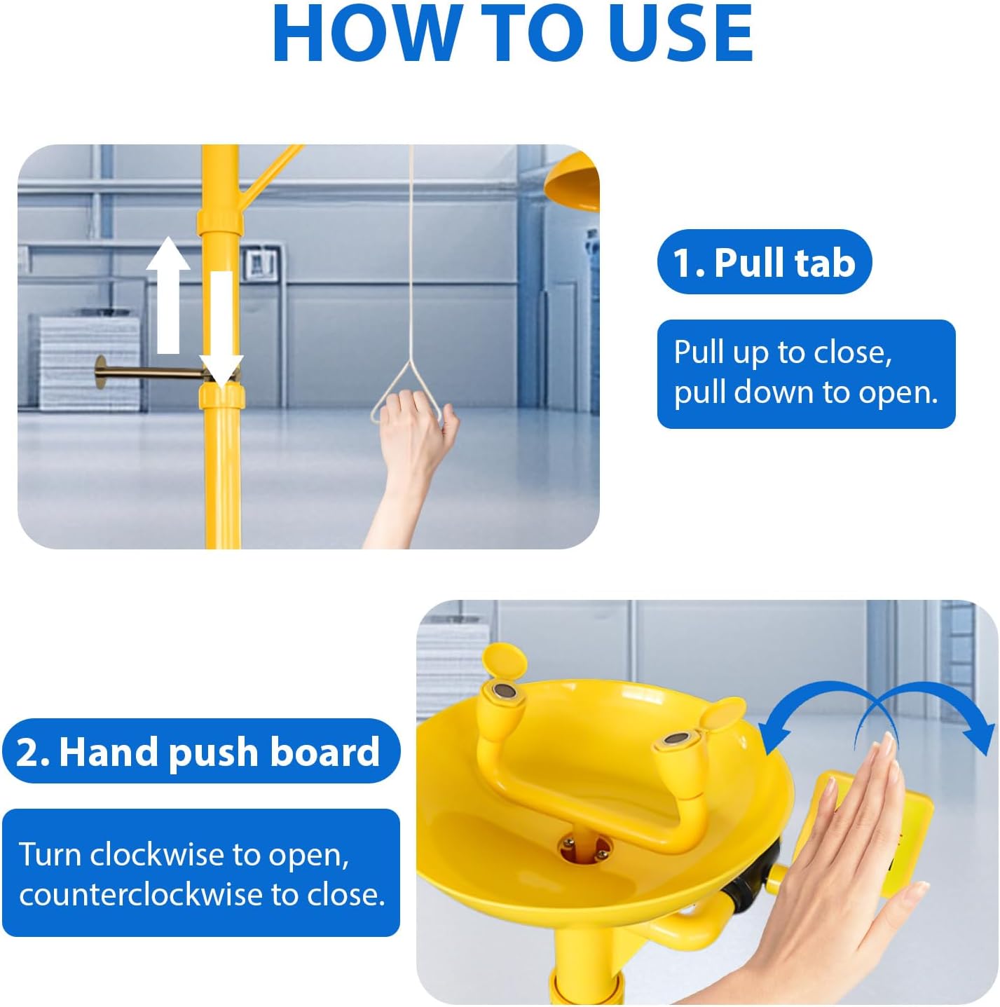 Emergency Shower Eye Wash Station Safty Shower Combination Eye Wash Station, NPT Thread with Emergency Sign First Aid Eyewash Station (ABS)
