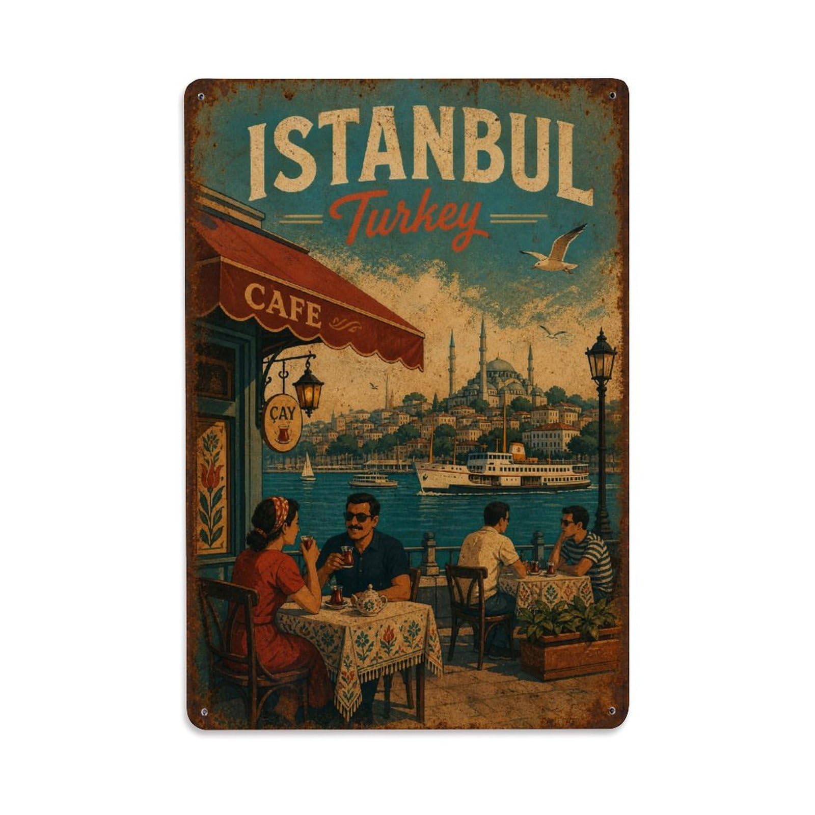 Gead 8X12inch Style Vintage Travel Istanbul Turkey Cafes Metal Tin Sign