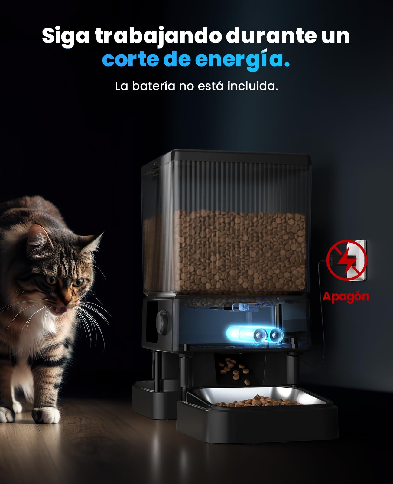 oneisall 5L Comedero Automático Gato 2 Tazones, 5G/2.4G WiFi Máquina de Comida Inteligente para Gatos/Perros, fácil Operación con Control App, con 2 Tazones de Acero Inoxidable, Grabadora de Voz