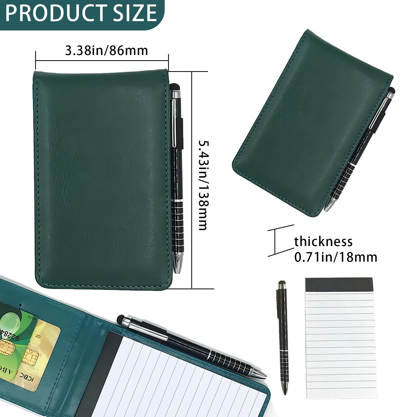 Bailinks small notebooks pocket size, a7 notebook Portable Mini Leather Notepad Memo Book with Pen, pocket notebook for Work Restaurants Offices Schools(green) - Image 3