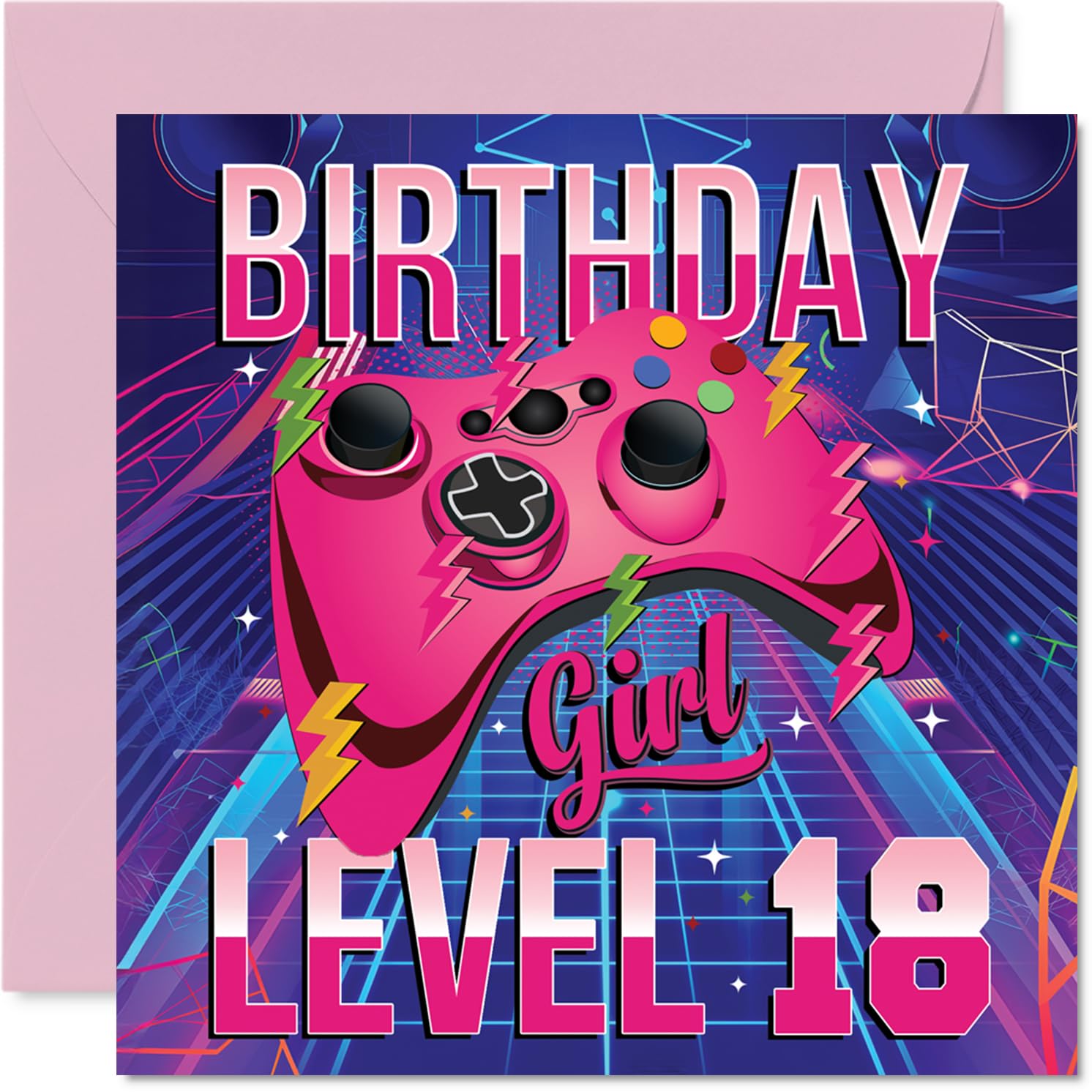 18th Birthday Cards for Women - Gamer Level - Happy Birthday Card for 18 Year Old Woman Sister Cousin Daughter Granddaughter, 145mm Bday Greeting Cards