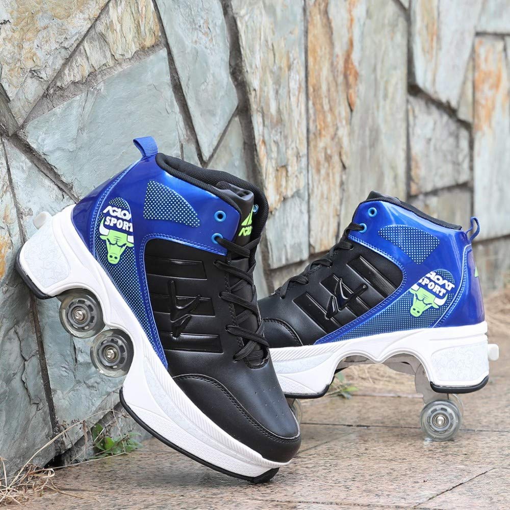 MU Inline Skate, 2-In-1 Multi-Purpose Scarpe Tacco Alto, Regolabile Quad Pattini a Rotelle Stivali Di Pattinaggio All'Aperto Sport per Adulti Bambino,B,37