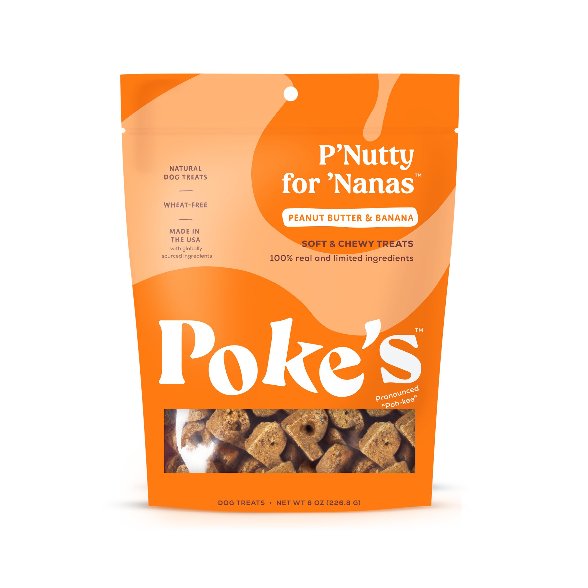 P'Nutty for Nanas Dog Treats, Soft & Chewy, Peanut Butter & Banana Recipe, Limited Ingredient Natural Dog Treats, Made in USA, Wheat-Free, 8 oz