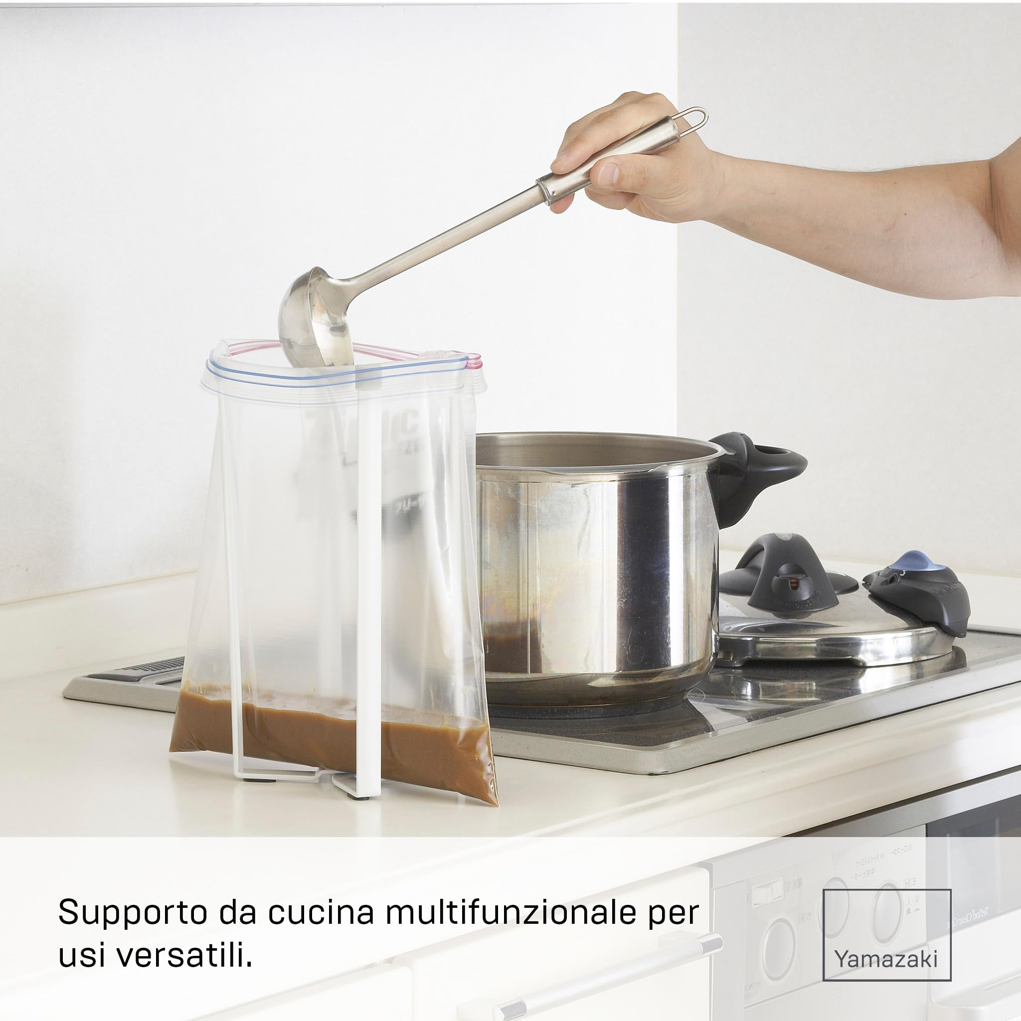 YAMAZAKI 6784 TOWER Supporto multiuso da cucina, bianco, resina acciaio/silicone, design minimalista, 12 x 10 x 27 cm (LxPxA)