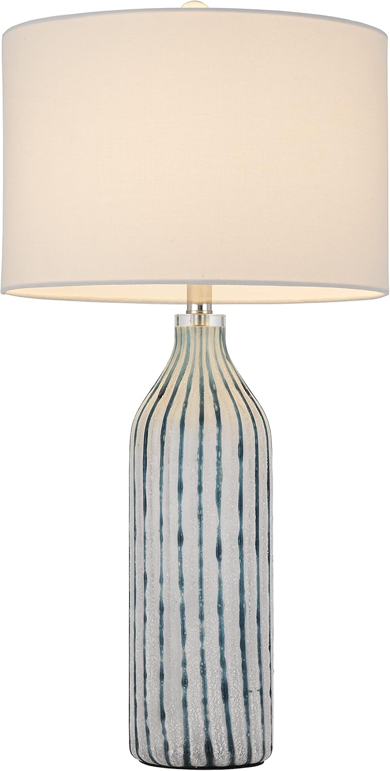 Cal Lighting BO-3042TB Inveruno Glass Table Lamp with Hardback Drum Shade, Aqua Grey