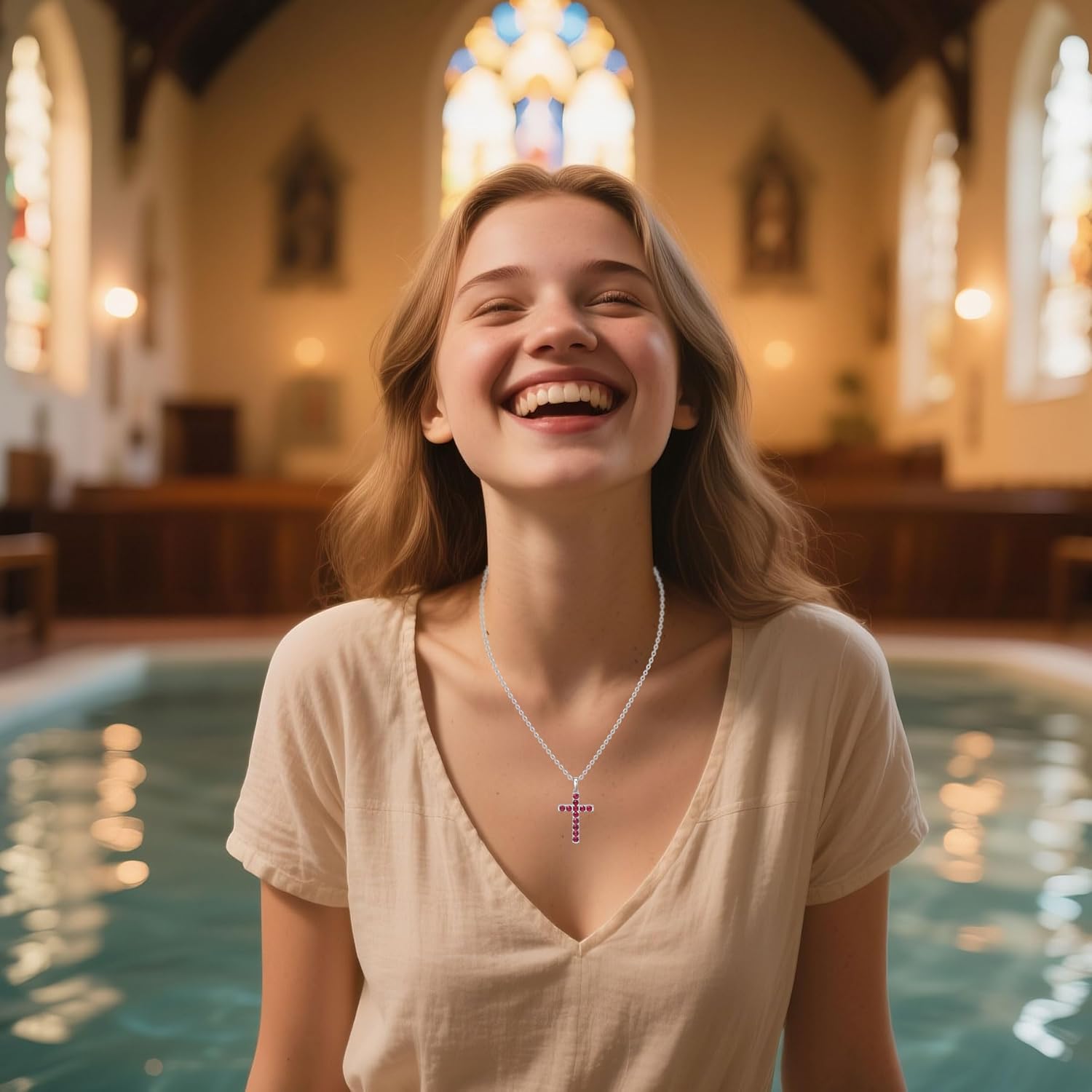 Birthstone Cross Necklace for Women,First Communion Gifts Easter Baptism Cross Jewelry Pendant Gifts - Image 6