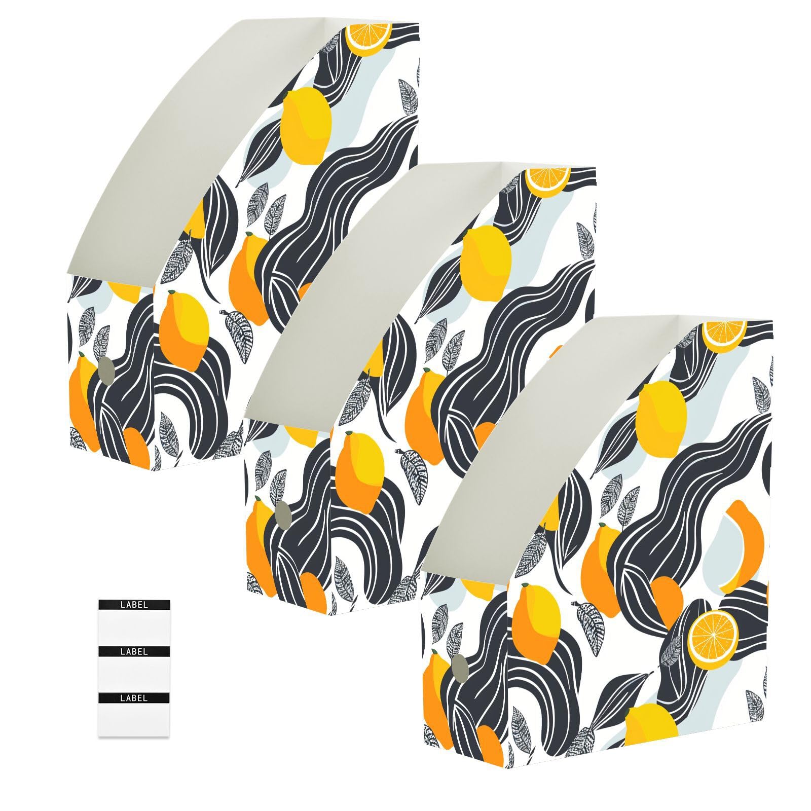Classeurs pliables motif ligne noire blanche citron lot de 3 organiseurs