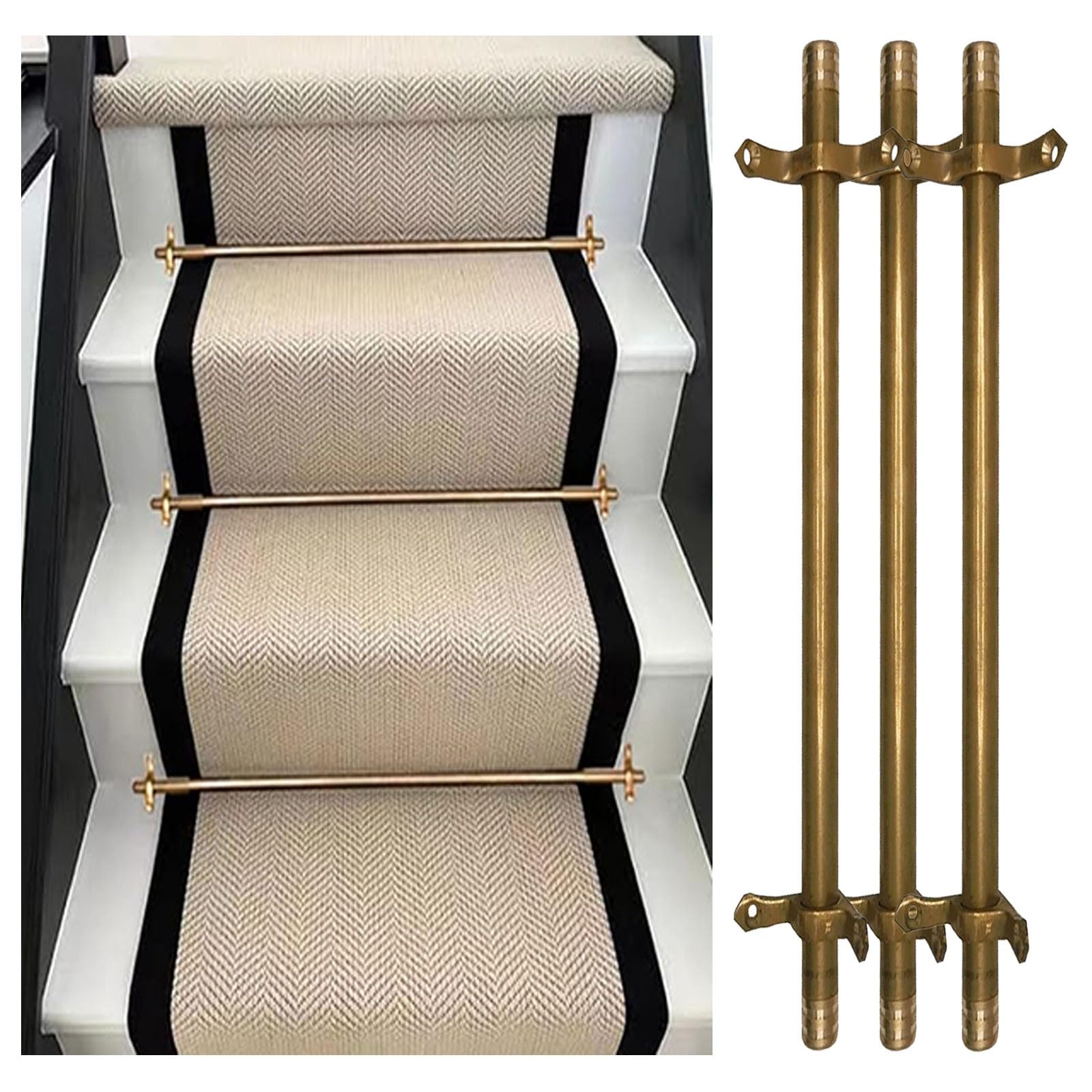 Genérico Barras Ajustables para alfombras de escaleras - 5 Soportes metálicos, Varillas de fijación de latón de 76 cm para una instalación Segura de la Alfombra, durader