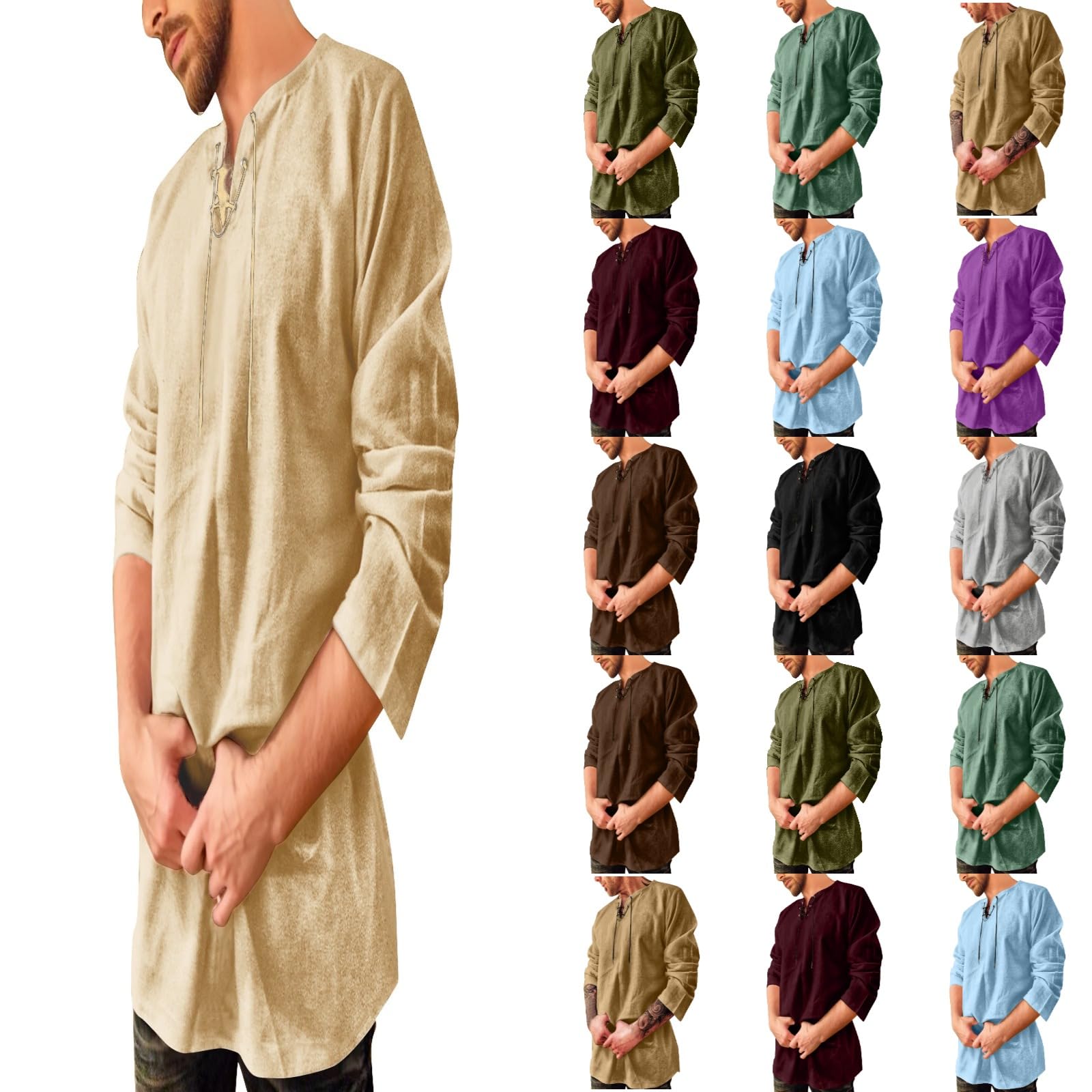 Mens Linen Shirts Short Sleeve Lightweight Men Fashion Lace Up V Neck Summer Vintage Sweatshirt Lightweight Beach Top