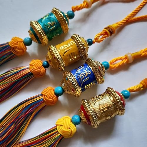 Miniatura 5 de Adornos budistas para colgar en el auto, rueda de oración budista, adorno de Feng Shui, decoración para el hogar, coche, colgar en el espejo