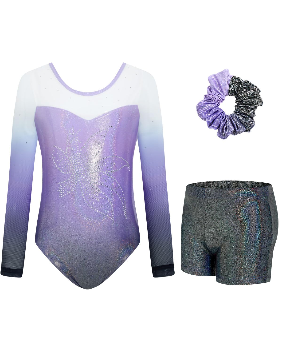 JiAmy Gymnastikanzug Mädchen, Turnanzug Turnshorts Haarband Set Turnanzug Leotard Set für 3-12 Jahre