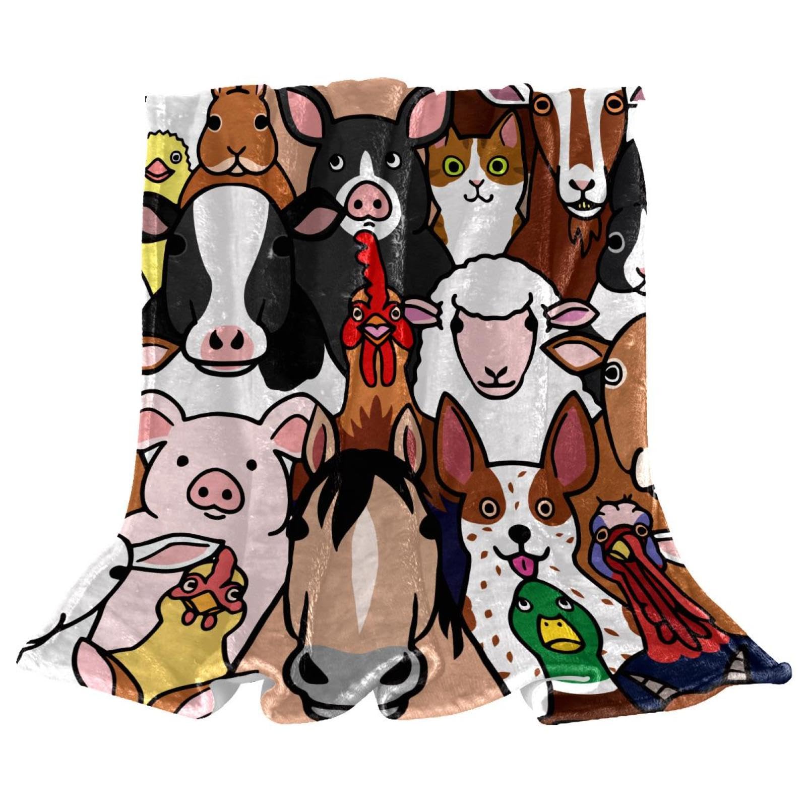Couverture polaire animaux de la ferme plaid chaud et doux de 150x100 cm