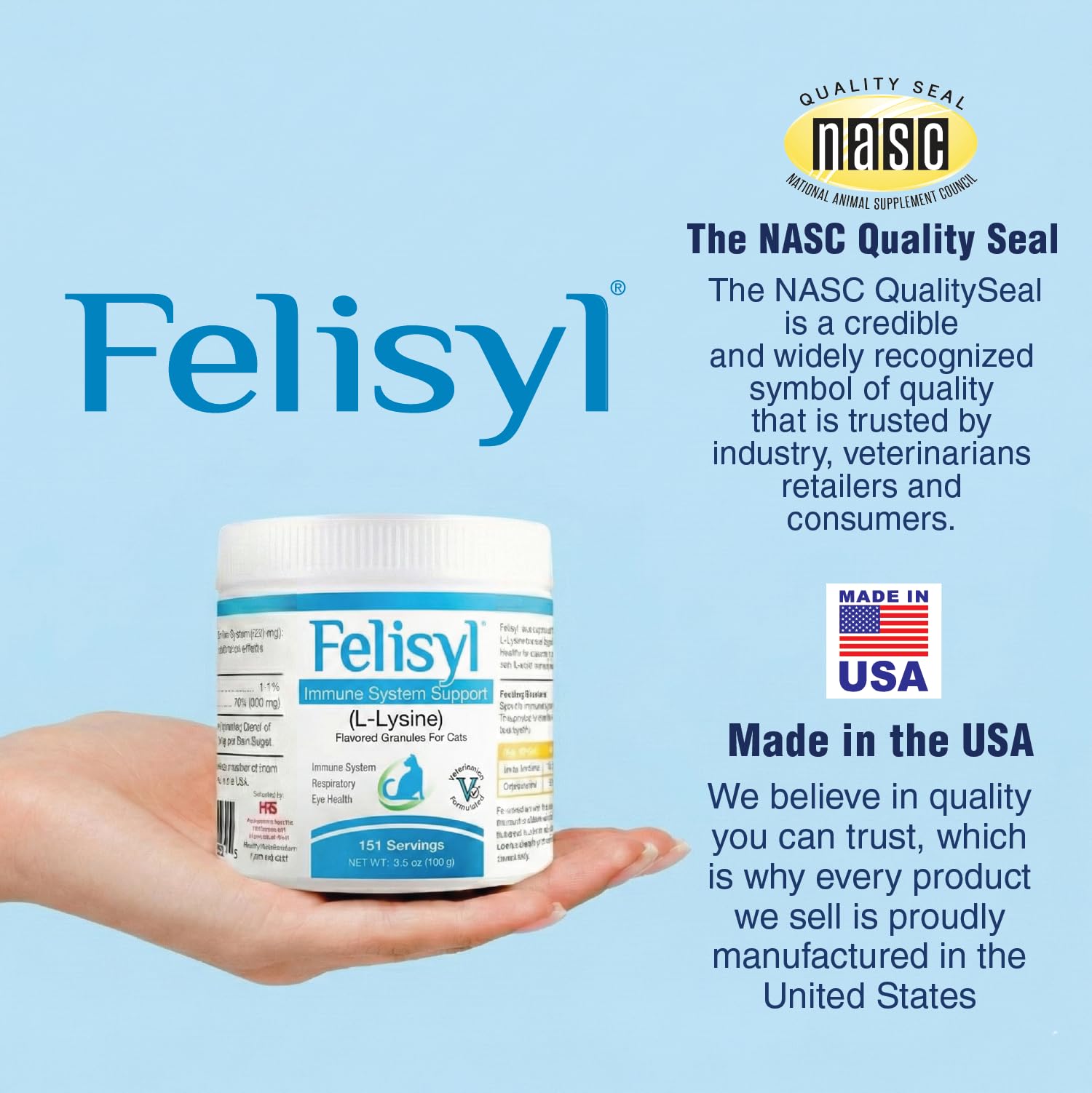 Felisyl L-Lysine Granules for Cats 100g (3.5 oz, 151 Servings) – Supports Immune, Respiratory, and Eye Health. Eases Sneezing, Runny Nose, and Watery Eyes. Tasty Salmon Flavor - Made in The USA — Amazon image 8