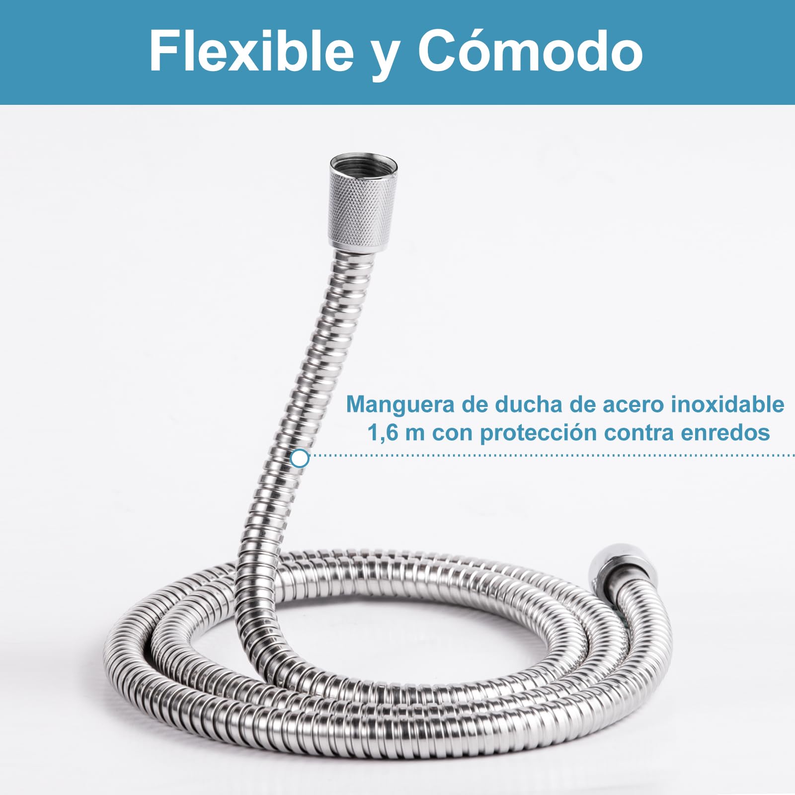 OFFO Conjunto Soporte Ducha, Barra de Ducha de 90 cm de Acero Inoxidable con Manguera de 1.6 m, Alcachofa de Mano (3 Modos, 120 mm), Duchas de Baño Columna Ducha sin Grifo, Cromo