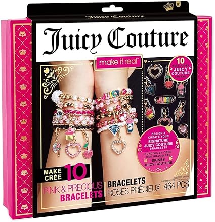 Make it Real - Juicy Couture Pink and Precious Bracelets - DIY Charm Bracelet Kit with Beads for Tween Jewelry Making - Jewelry Making Kit for Girls