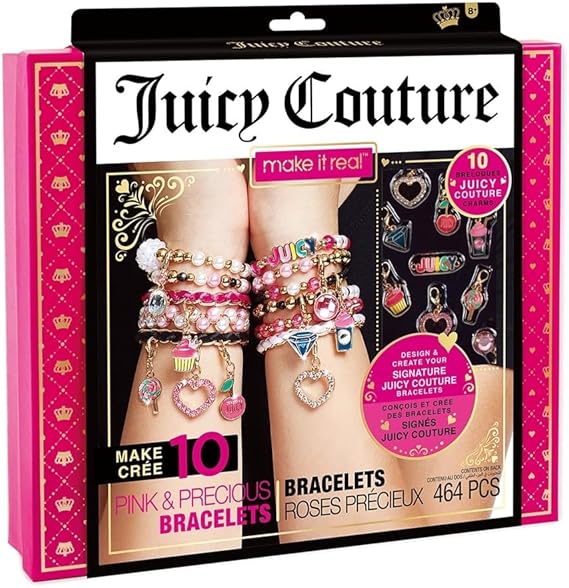 Make it Real - Juicy Couture Pink and Precious Bracelets - DIY Charm Bracelet Kit with Beads for Tween Jewelry Making - Jewelry Making Kit for Girls