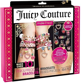 Make it Real - Juicy Couture Pink and Precious Bracelets - DIY Charm Bracelet Kit with Beads for Tween Jewelry Making - Jewelry Making Kit for Girls