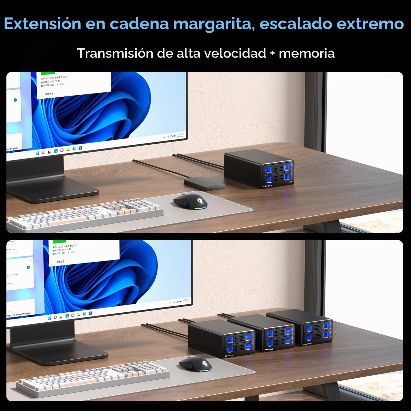 CENMATE Caja de Disco Duro de Aluminio de Doble bahía con Ventilador para 2.5/3.5 SATA HDD/SSD con USB A/C 3.0, Caja para Disco Duro sin Herramientas, Expansión Daisy Chain, Das(NO Raid/NAS)