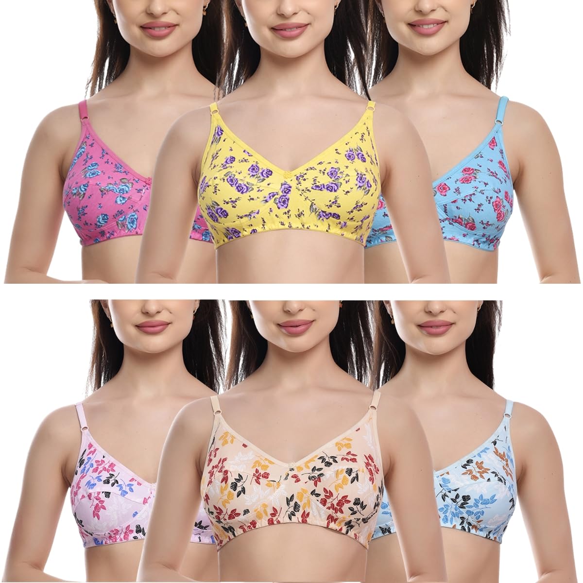 fims - fashion is my style FIMS - Fashion is my styleCotton Bra Non-Padded Non-Wired Bra for Women Combo Pack Girls Everyday Bra, Multicolor Cup B, Pack of 6-picture-10