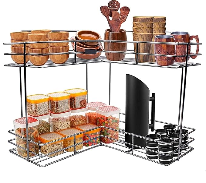 PRANZAL Corner Shape Stand Triple Layer 2Tier Stainless Steel