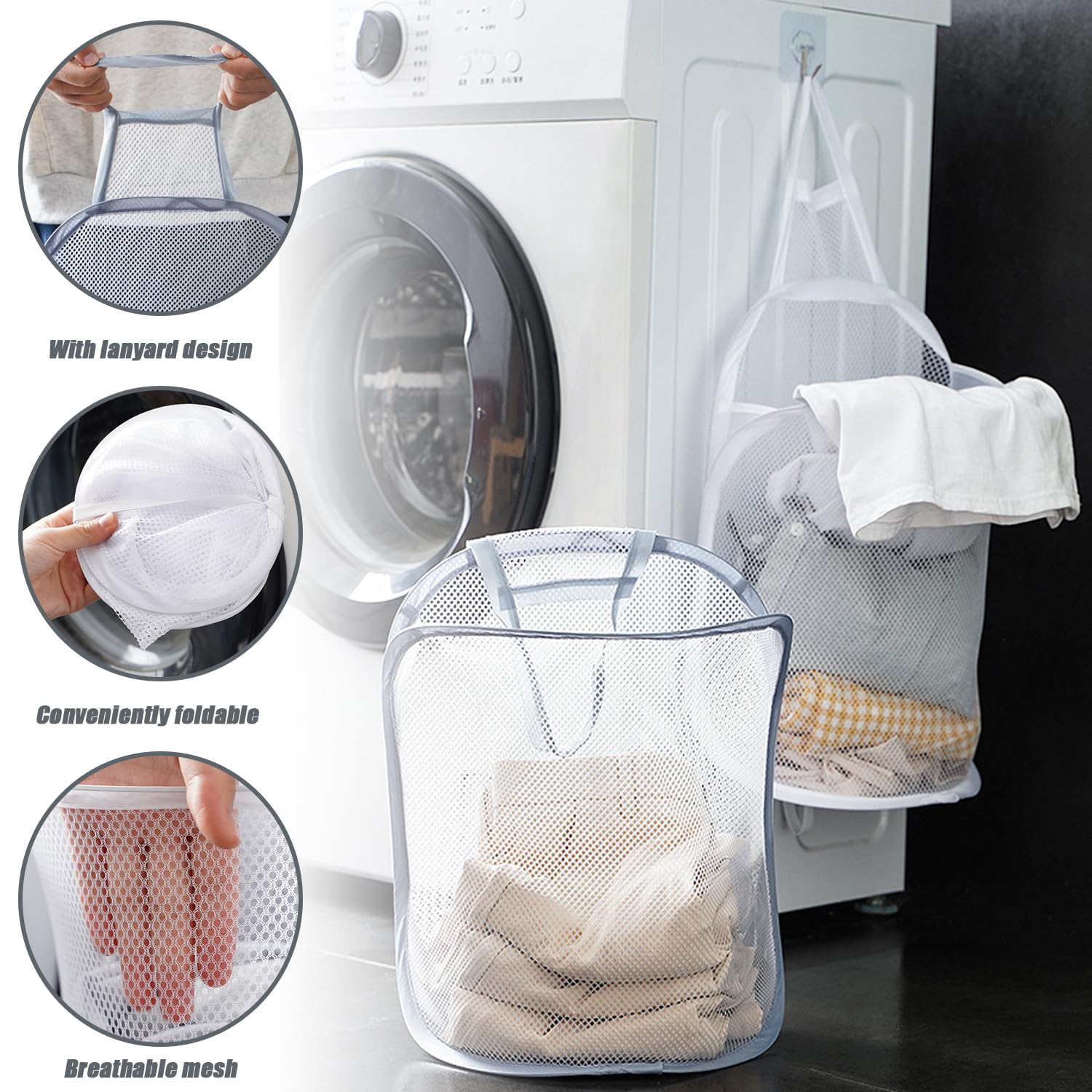 Cesta De Lavandería Colgante Plegable – Bolsa Con Cremallera Para Ahorrar Espacio En Puertas O Paredes