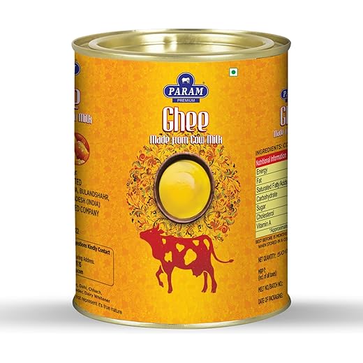 Param Premium Cow Ghee | 100% Pure and Natural Desi Cow Ghee for Better Digestion & Immunity | Keep Your Heart Healthy | 500ML Tin (Pack of 1)