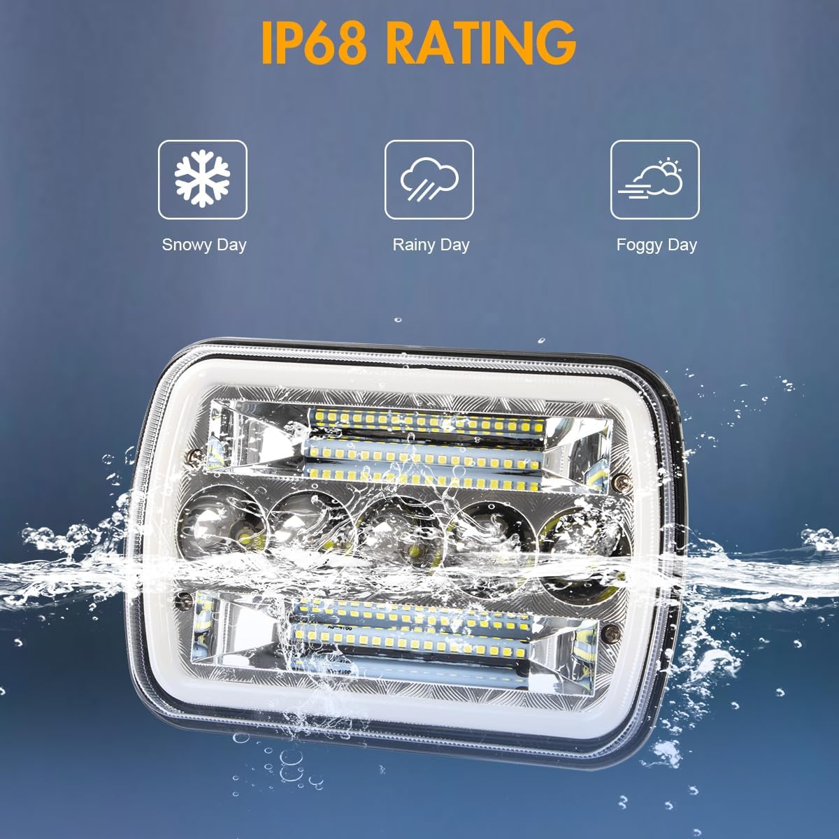 Pair H6054 5x7 7X6 LED Headlights Sealed High/Low Beam Compatible with Ford E150/E250/E350/E450 Econoline 1985-2013 (Ford E Series Bi-colour 7' square lamps)