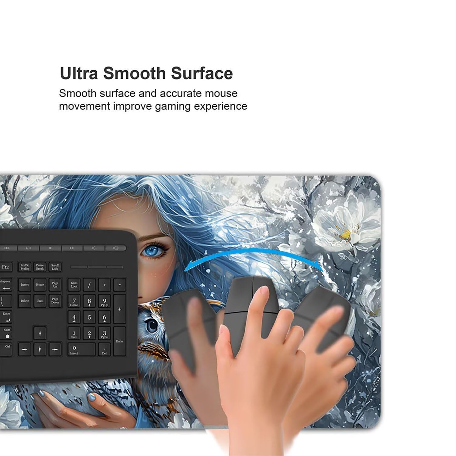 Tappetino per Mouse XXL 1200 x 600 mm Tappetino Mouse Gaming Grande, Mousepad con Base in Gomma Antiscivolo, Tappeto per Tavolo da Gaming per Mouse e Tastiera, Accessori PC (ragazza gufo) H-645