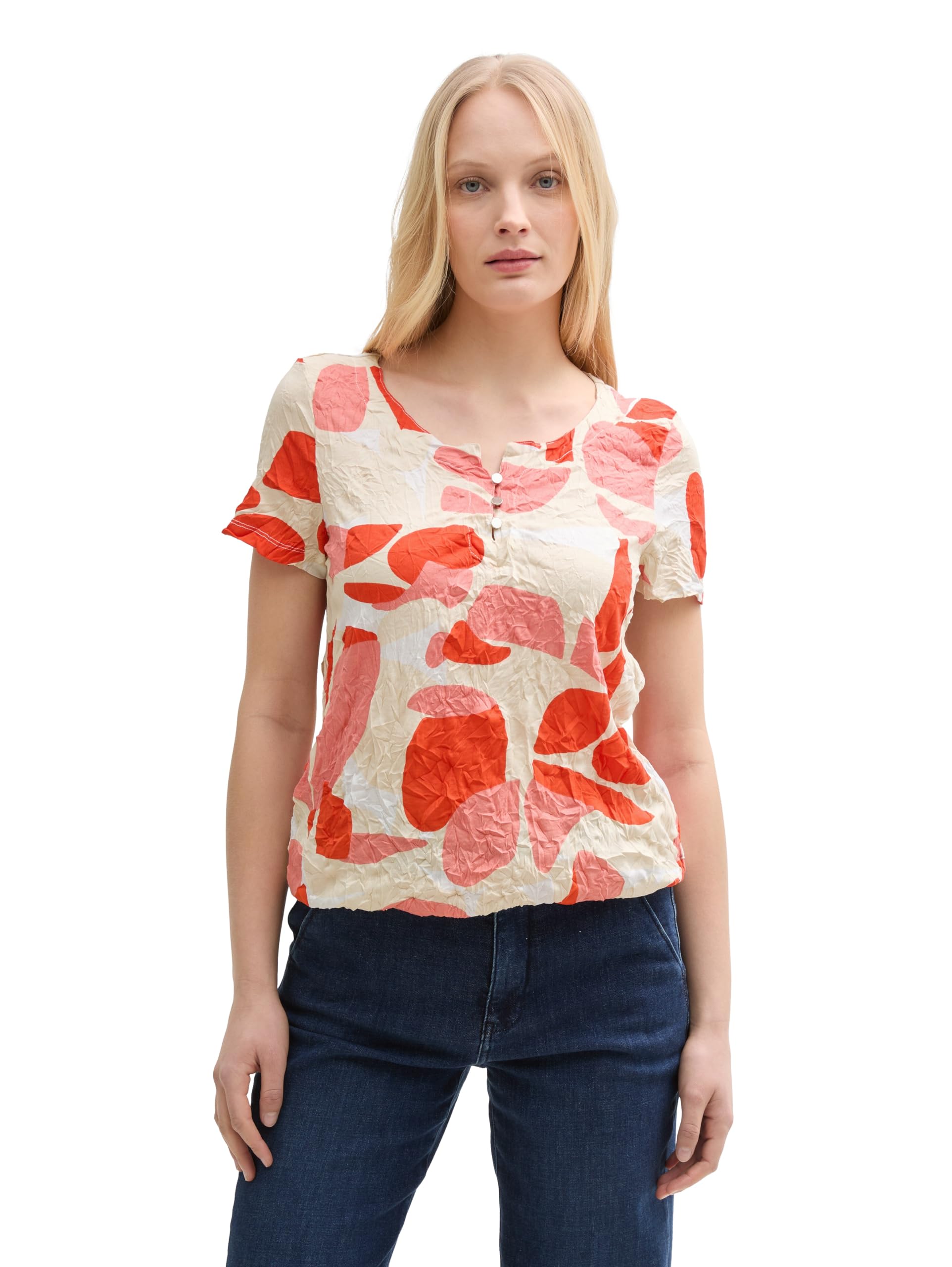 Tom Tailor Damen Crinkle T-Shirt mit Muster