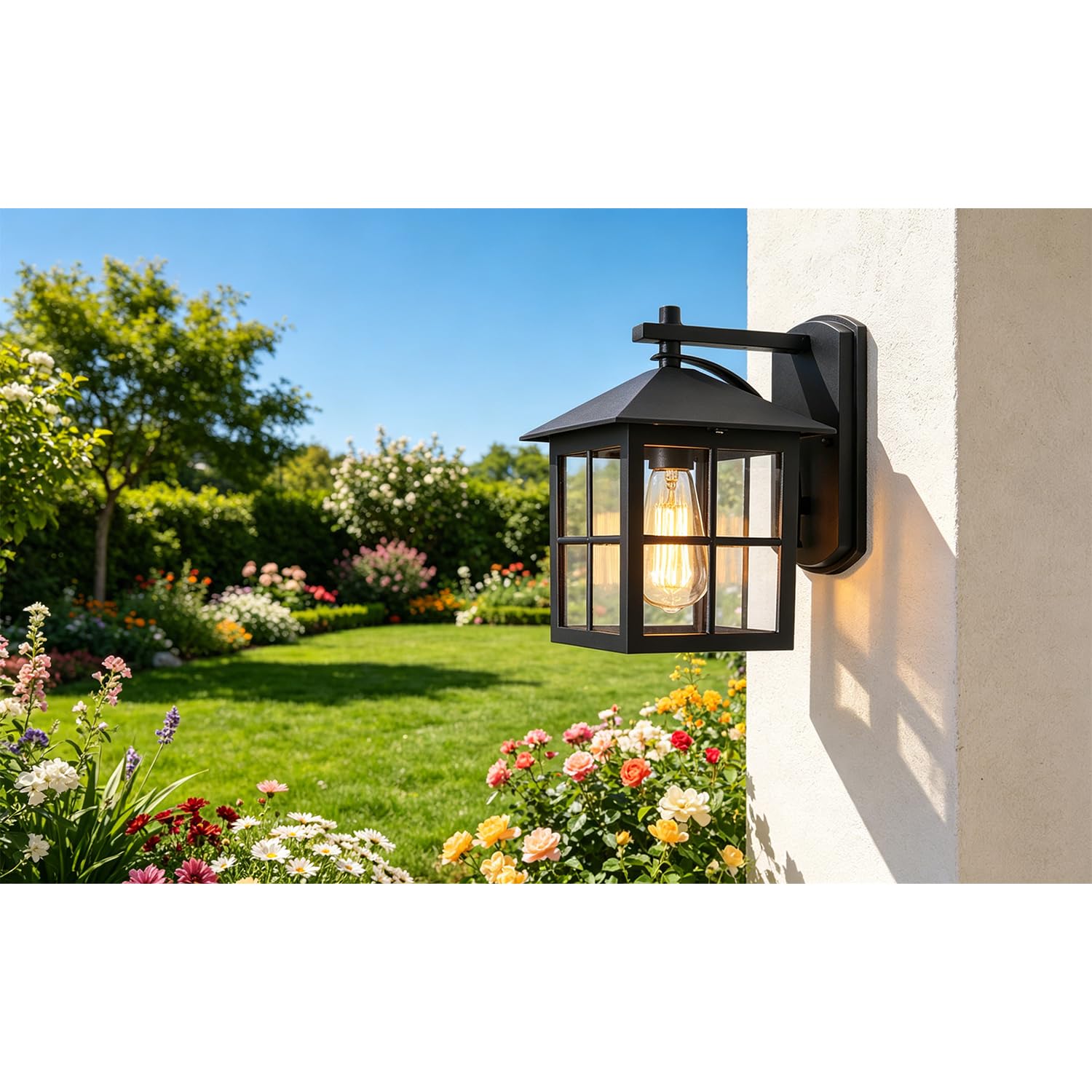 Aplique de pared para exteriores moderno,Lámpara de Pared Retro,Pantallas de metal y cristal, para Porche, Jardín y Entrada,E27 /220V, (Sin Bombilla)